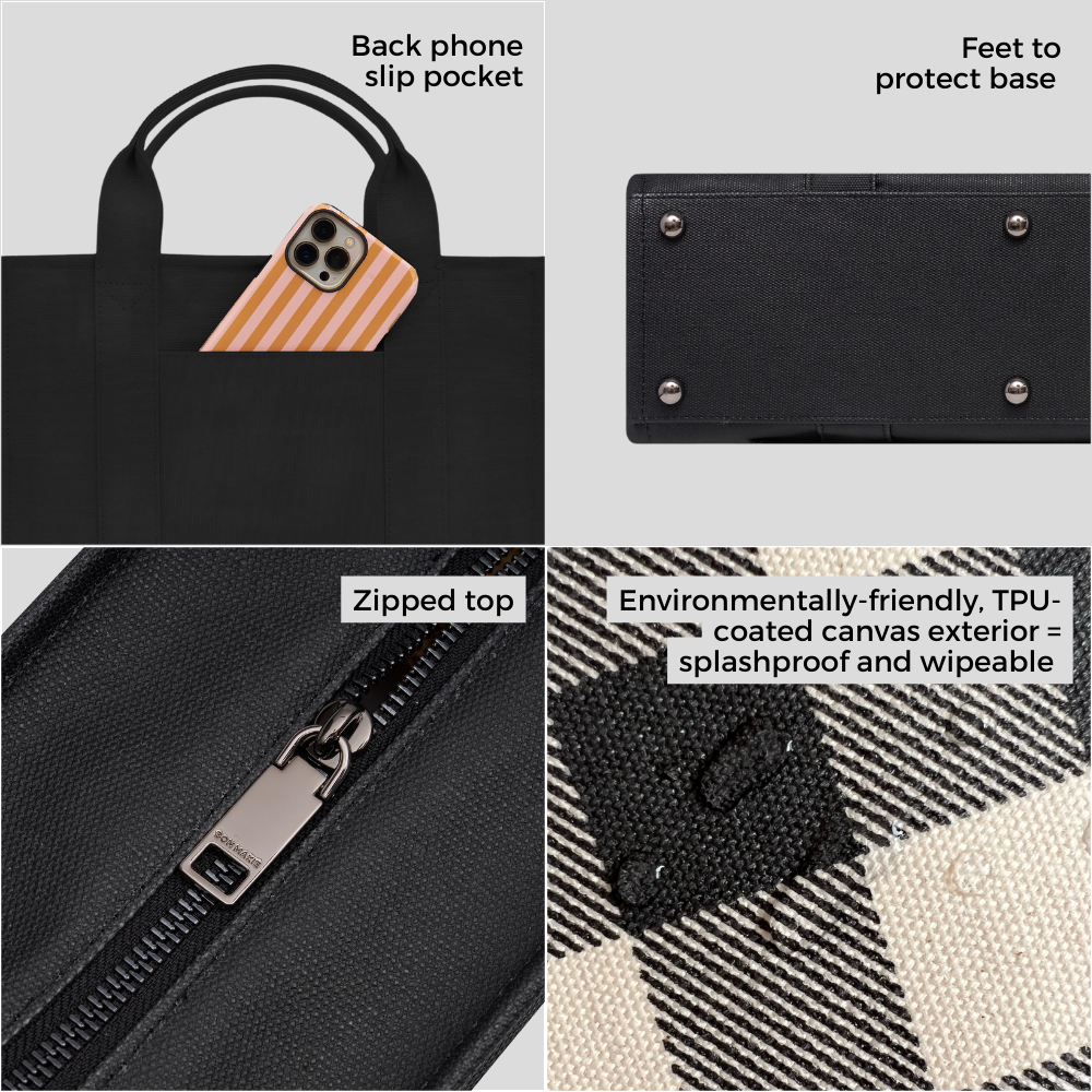 Stylish Small Structured Tote Bag - Black Houndstooth Pattern for Women | Perfect for Work, Shopping & Daily Essentials | Fashionable Handbag for Office, Commute & Travel