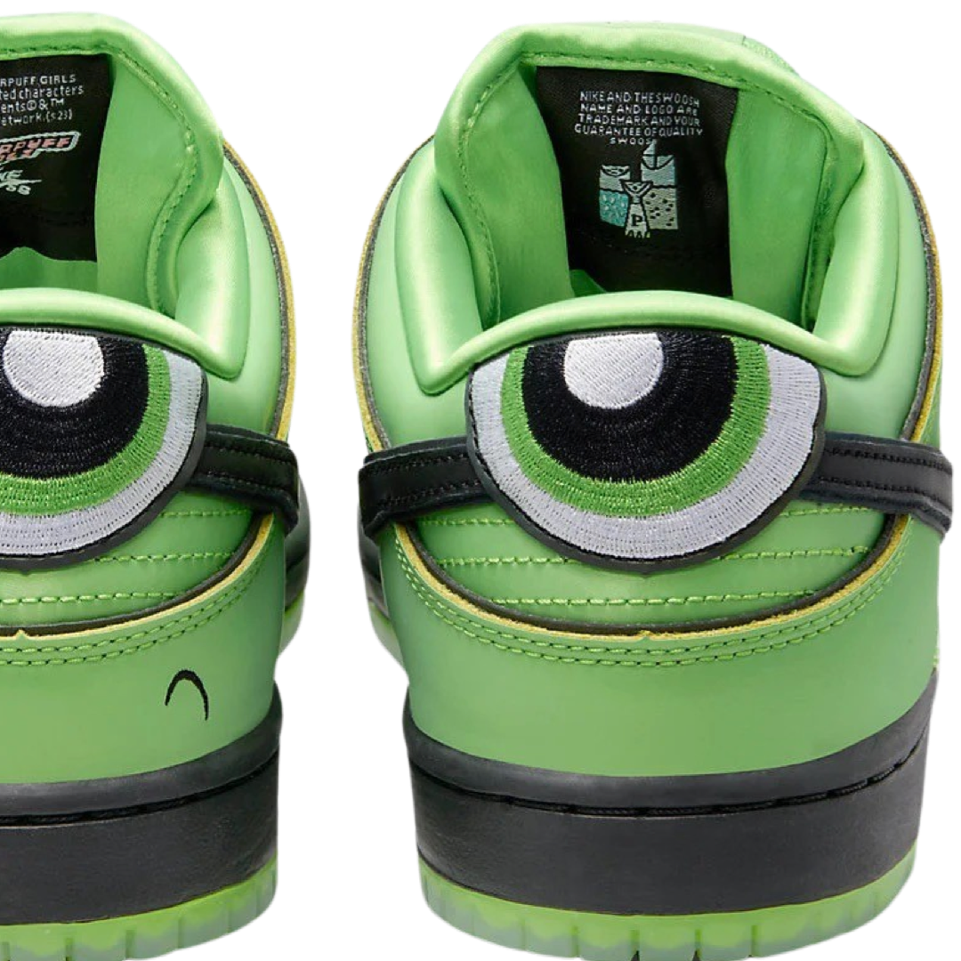 Nike SB Dunk Low Pro QS Powerpuff Girls Buttercup Sneakers - Mean Green, Black Lotus & Pink Colorway - Perfect for Skateboarding, Streetwear & Cartoon Fans Collection