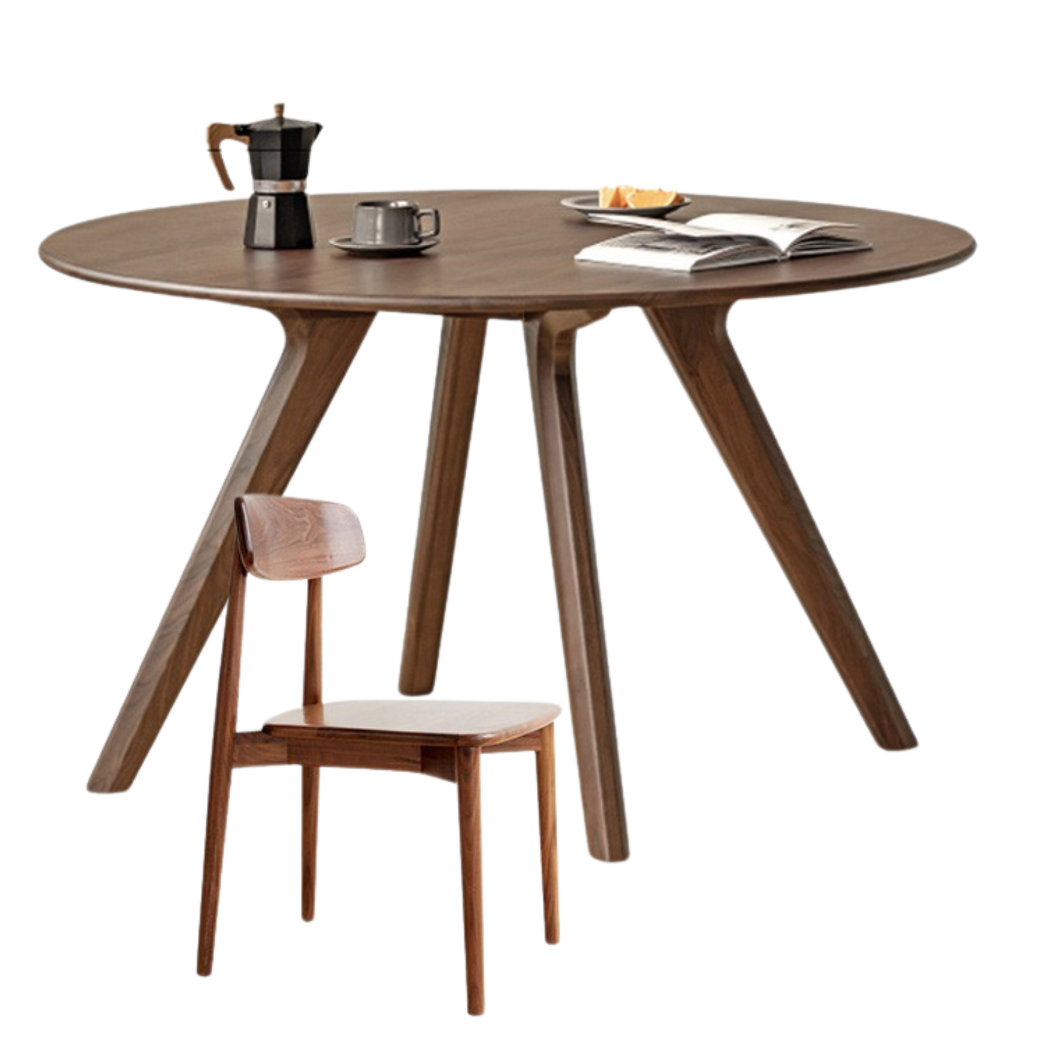 55.1x55.1x29.5 inch / 140x140x75 cm / Rich Dark Walnut Color / round table + 4 chairs