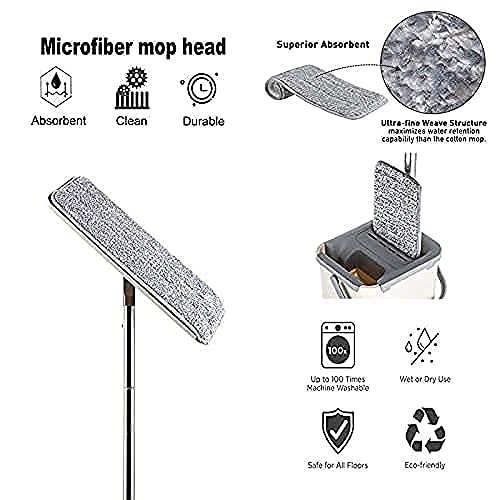 Premium Microfiber Cleaning Mop with Bucket Set - Heavy Duty Floor Mop for Home, Kitchen, Office - Washable & Reusable for Hardwood, Tile, Laminate Floors - Ideal for Daily Cleaning & Spill Cleanup