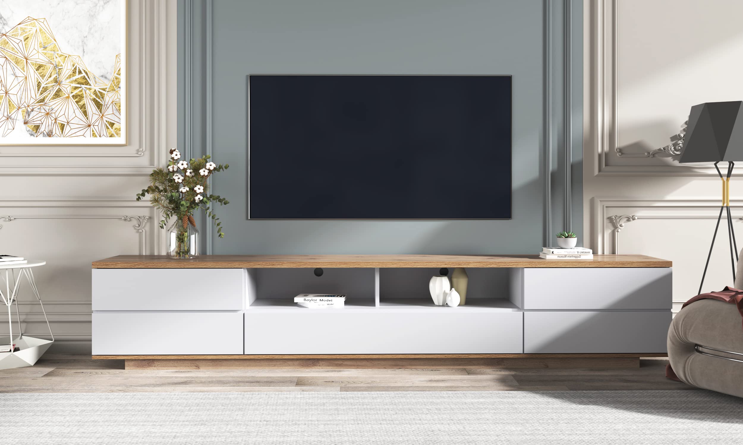 Modern White Merax Wood TV Stand Entertainment Center with Storage Cabinets & Open Shelves - 80