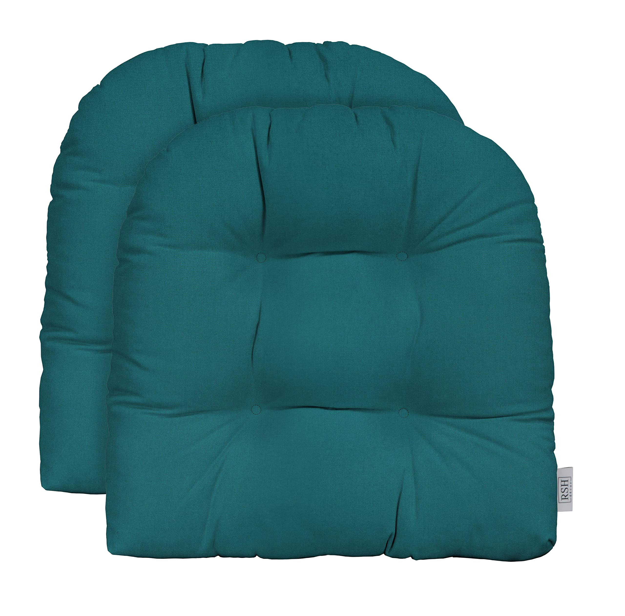 RSH DECOR: Sunbrella Tufted Wicker U-Shape Cushions Set of 2 | 19” x 19” Outdoor Patio Seat Cushions | Waterproof & Fade-Resistant Performance Fabric | Perfect for Garden, Poolside & Deck Furniture | Spectrum Peacock Color