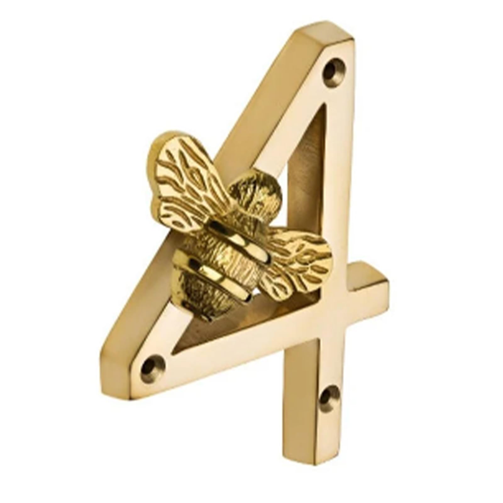 Stylish Brass Bee House Number Sign - Modern Outdoor Address Plaque for Home & Garden (4 Inch) - Perfect for Front Door, Mailbox & Street Number Display