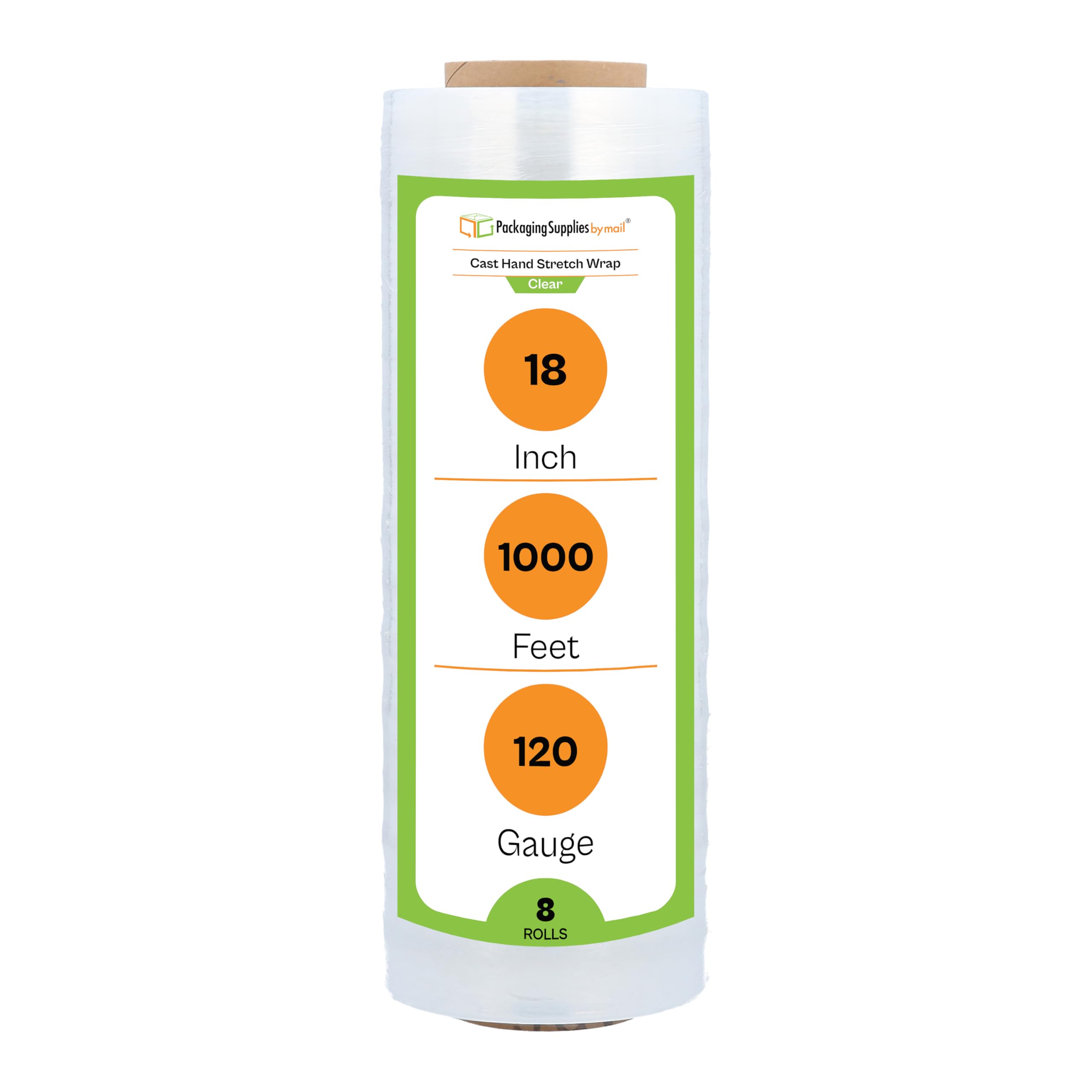 PSBM Stretch Wrap 8 Pack - 18 Inch x 1000 Feet, 120 Gauge Clear Plastic Cling Film for Moving, Packing & Pallet Wrapping - Heavy Duty Cast Hand Stretch Film Rolls for Secure Shipping & Storage