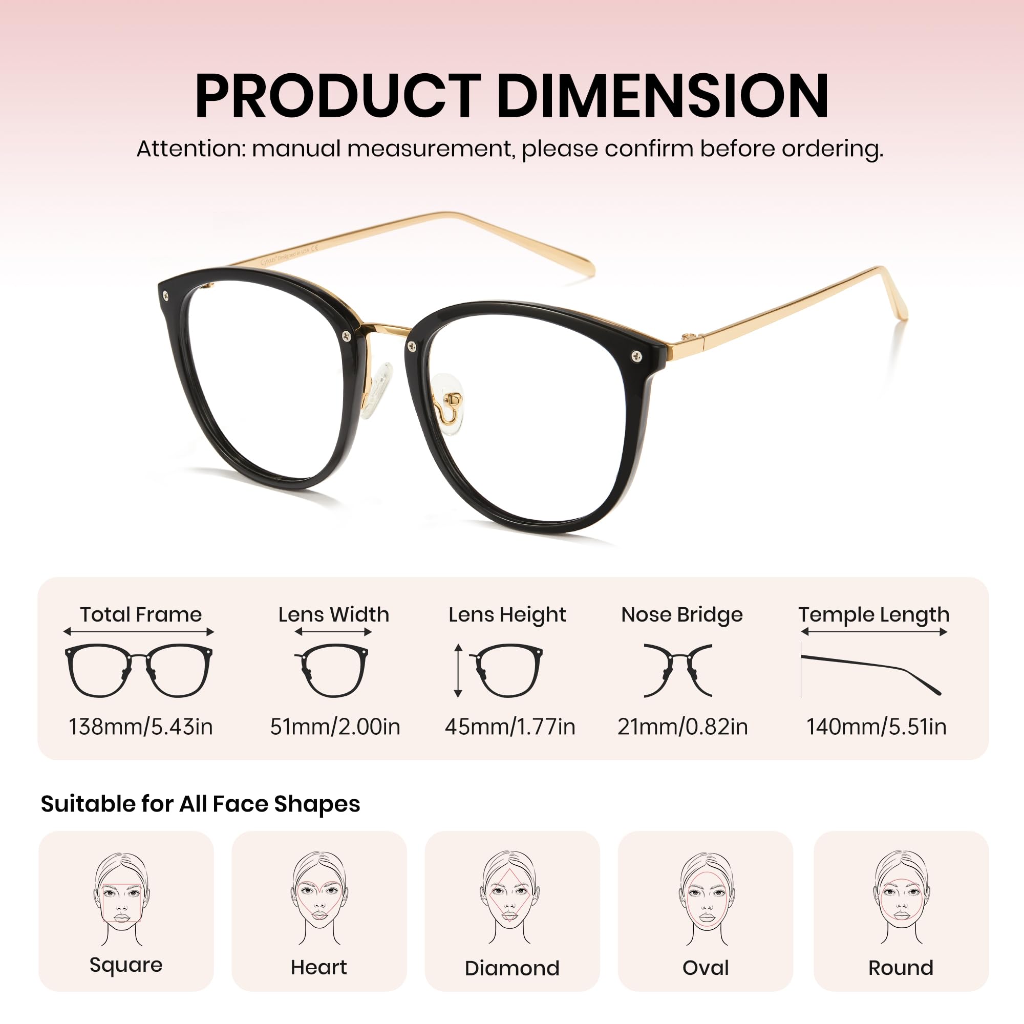 Cyxus Blue Light Blocking Glasses for Women - Stylish Computer Glasses for Office Work, Reading & Screen Time - Reduce Eye Strain & Prevent Migraine - Perfect for Working, Studying & Digital Device Use
