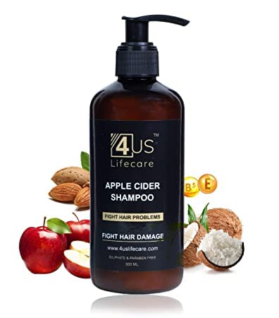 4us Lifecare Apple Cider Vinegar Shampoo with Virgin Coconut Oil & Almond Oil - Gentle Natural Detox Formula for Buildup Removal - Perfect for Damaged Hair & Scalp Care - Daily Use & Color-Treated Hair Safe