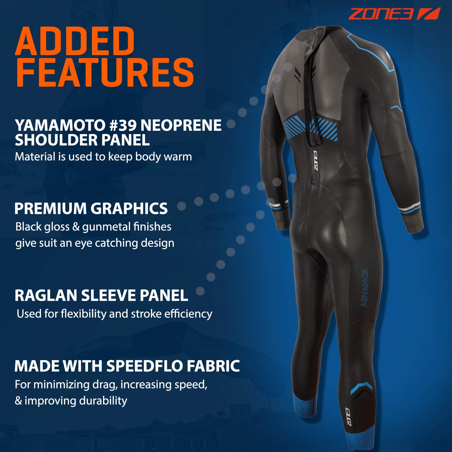 Zone3 Men's Advance Wetsuit - Premium Neoprene Triathlon & Surfing Suit for Swimming, Diving & Water Sports | Cold Water Protection & Enhanced Flexibility