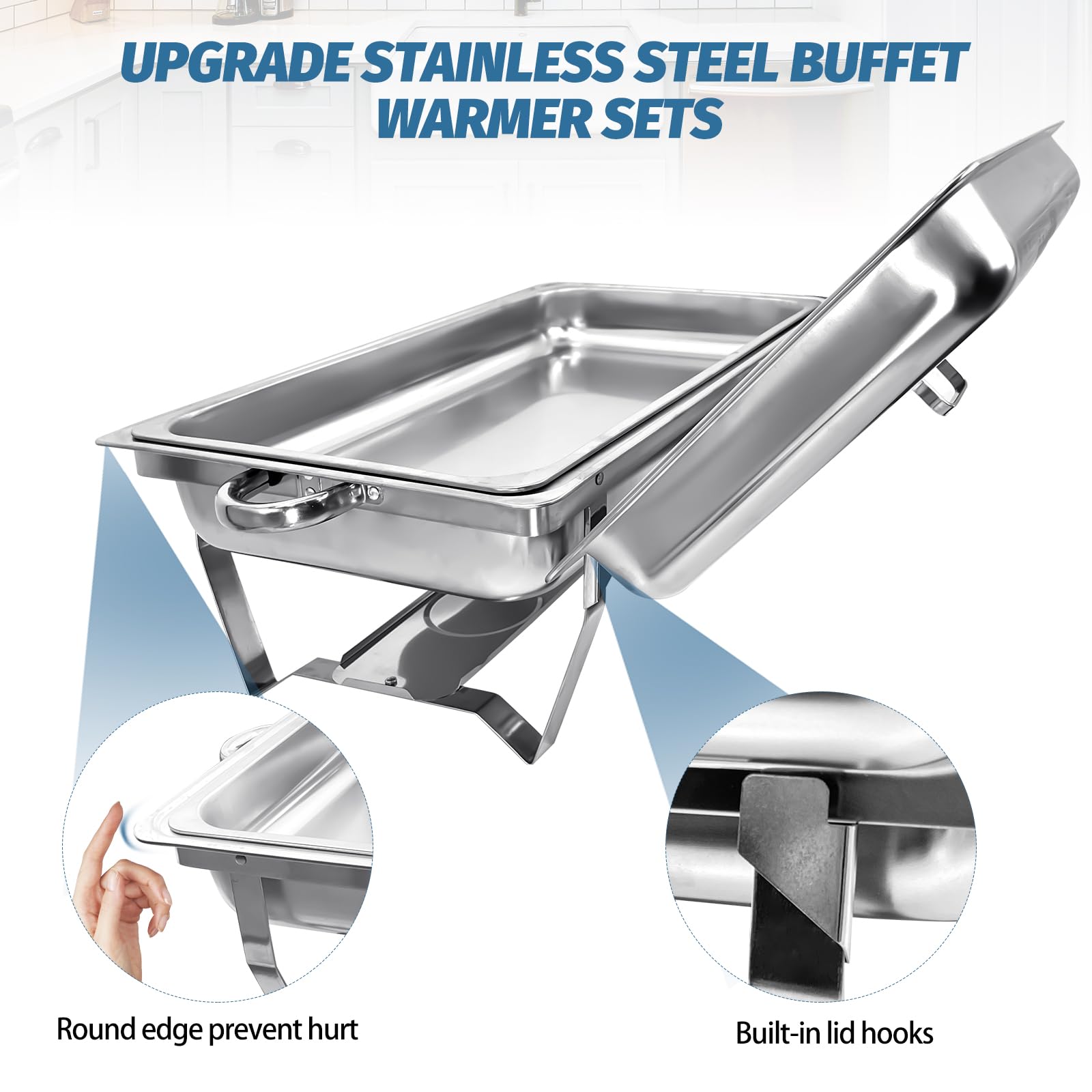 7-Pack Stainless Steel Chafing Dishes - 8 Quart Full-Size Buffet Catering Set (Silver Rectangular Chafer Warmers) for Banquets, Parties, Buffets & Catering Supplies - Perfect for Weddings, Events & Food Service