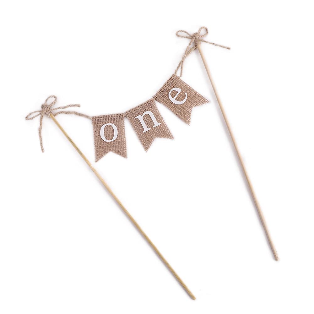 Handmade Burlap Cake Topper for Baby Showers & Birthdays - Customizable ONE Cake Decoration for Gender Reveal Parties, Wedding Anniversaries & Special Celebrations