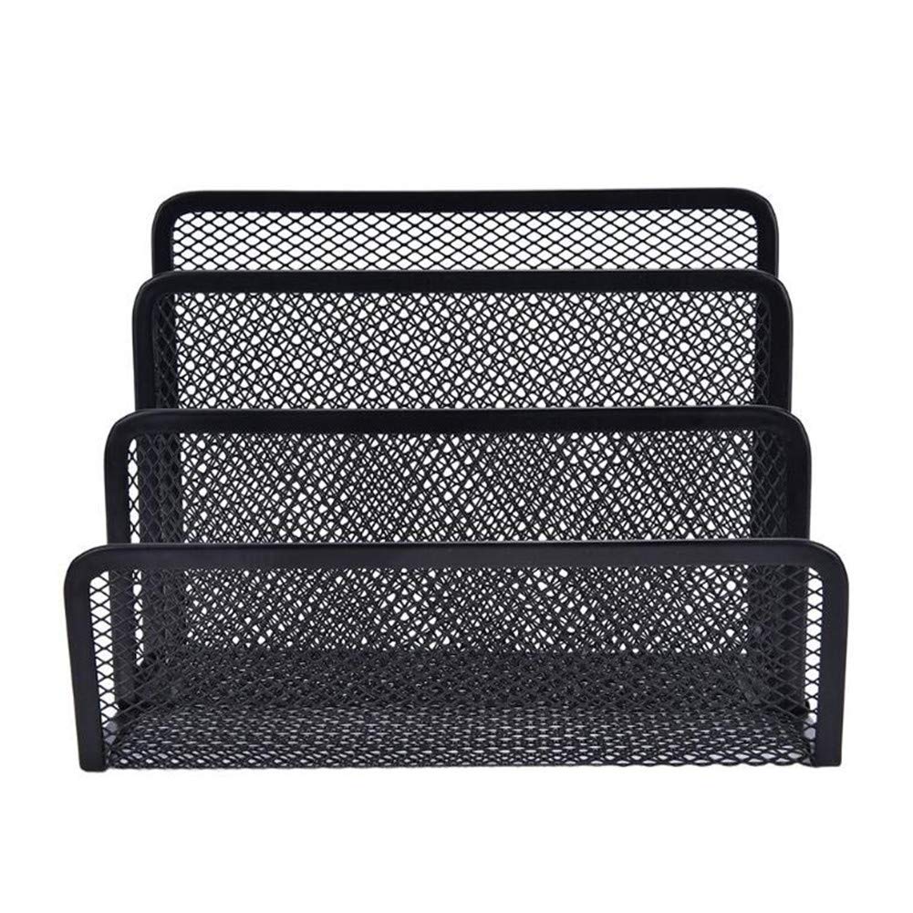 VALINK 4-Cell Black Metal Mesh Desk Organizer - Letter Sorter, Mail Tray & File Organizer for Office & Home - Perfect for Books, Pens, Pencils, Rulers & Stationery Storage - Ideal Workspace & Study Organization Solution
