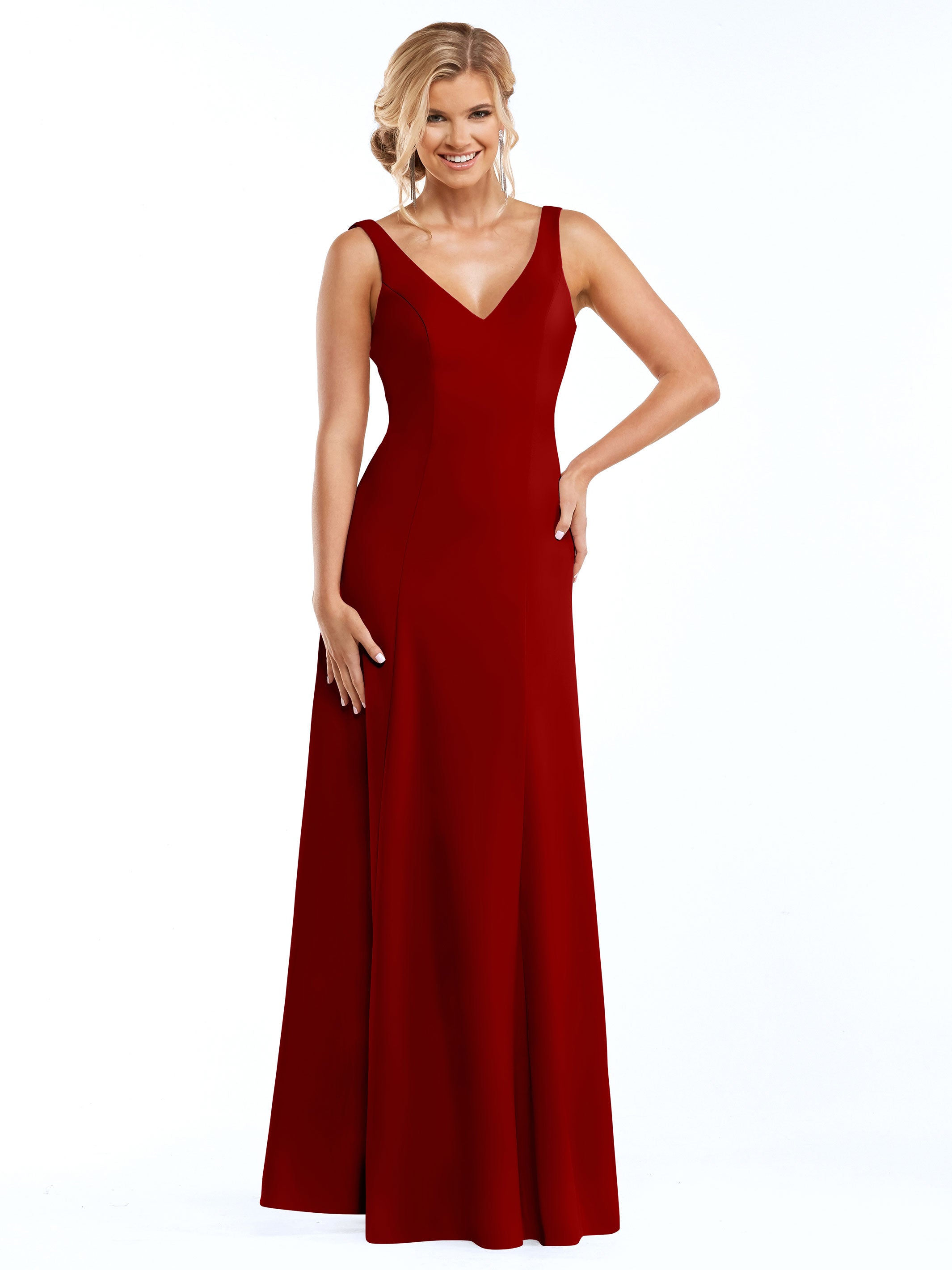 Elegant 83043 A-Line Double Knit Bridesmaid Dress with V-Neck - Perfect for Weddings, Formal Events & Special Occasions