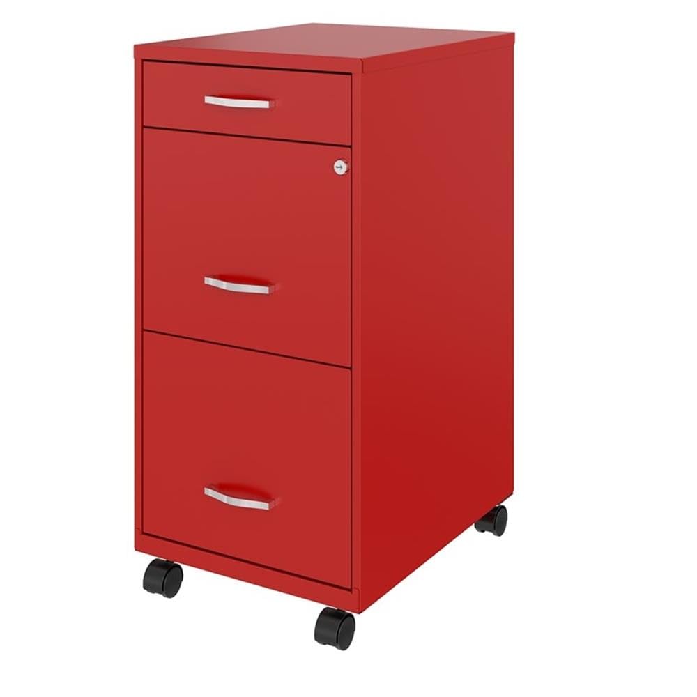 Home Square 3-Drawer Mobile Metal Filing Cabinet Set in Red (Set of 2) - Office Organization & Document Storage Solution for Home or Business
