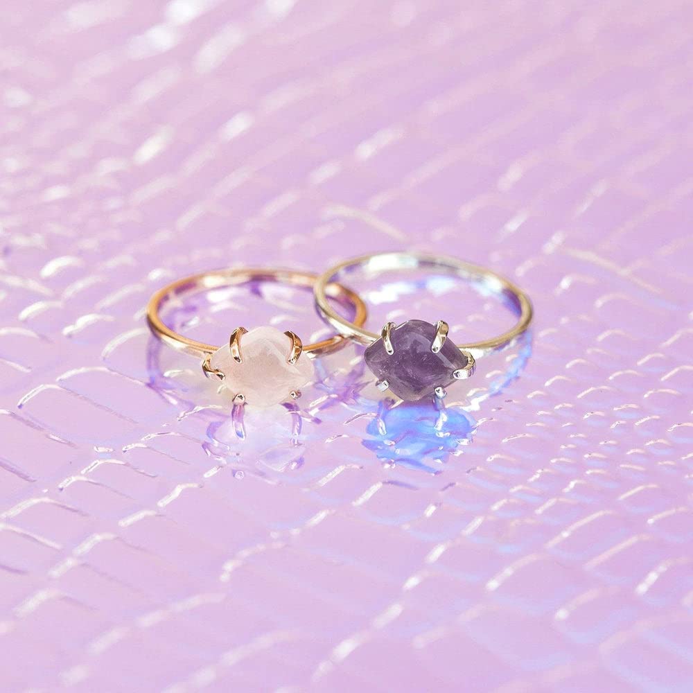 Pura Vida Rose Gold or Silver-Plated Crystal Cove Ring with Rose Quartz or Amethyst - Brass Base, Gemstone Charm, Rhodium Plated - Sizes 5-9 - Perfect for Everyday Wear, Gift Giving & Boho Jewelry Lovers