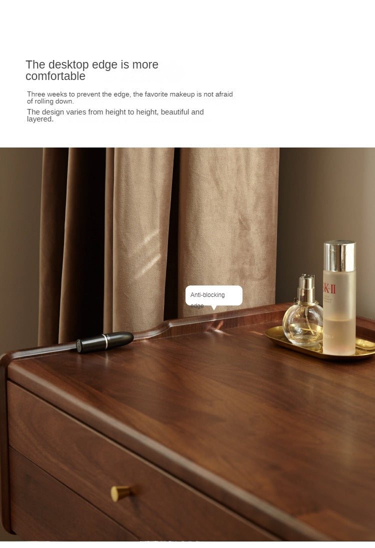 Premium Black Walnut & Ash Solid Wood Dressing Table - Elegant Vanity Desk with Mirror for Bedroom, Bathroom & Makeup Area | Natural Wood Finish, Spacious Storage & Durable Construction