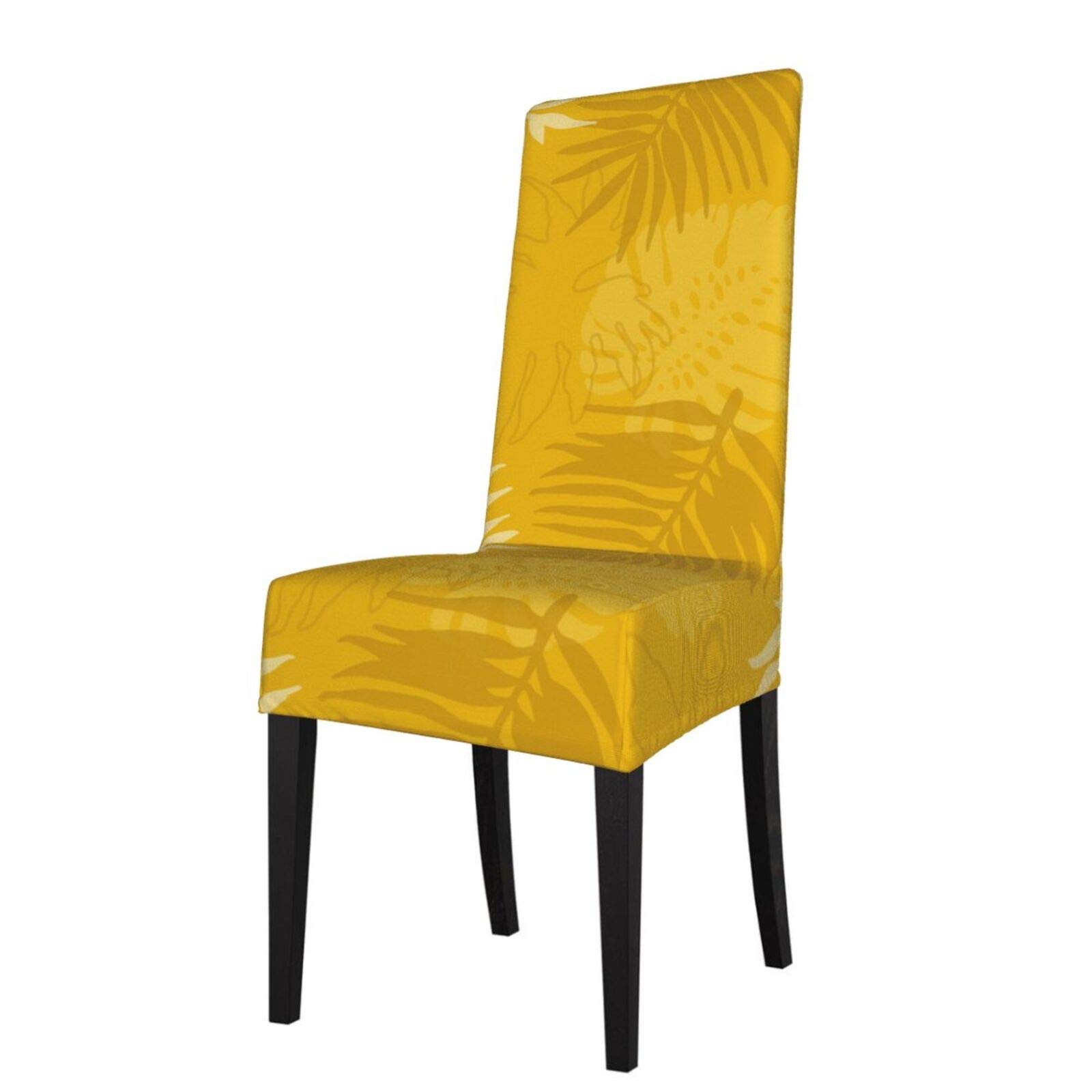 Tropical Mustard Palm Leaves Stretch Chair Slipcovers - Washable Dining Chair Covers for Home, Hotel, Restaurant | Perfect for Wedding, Banquet & Party Decor