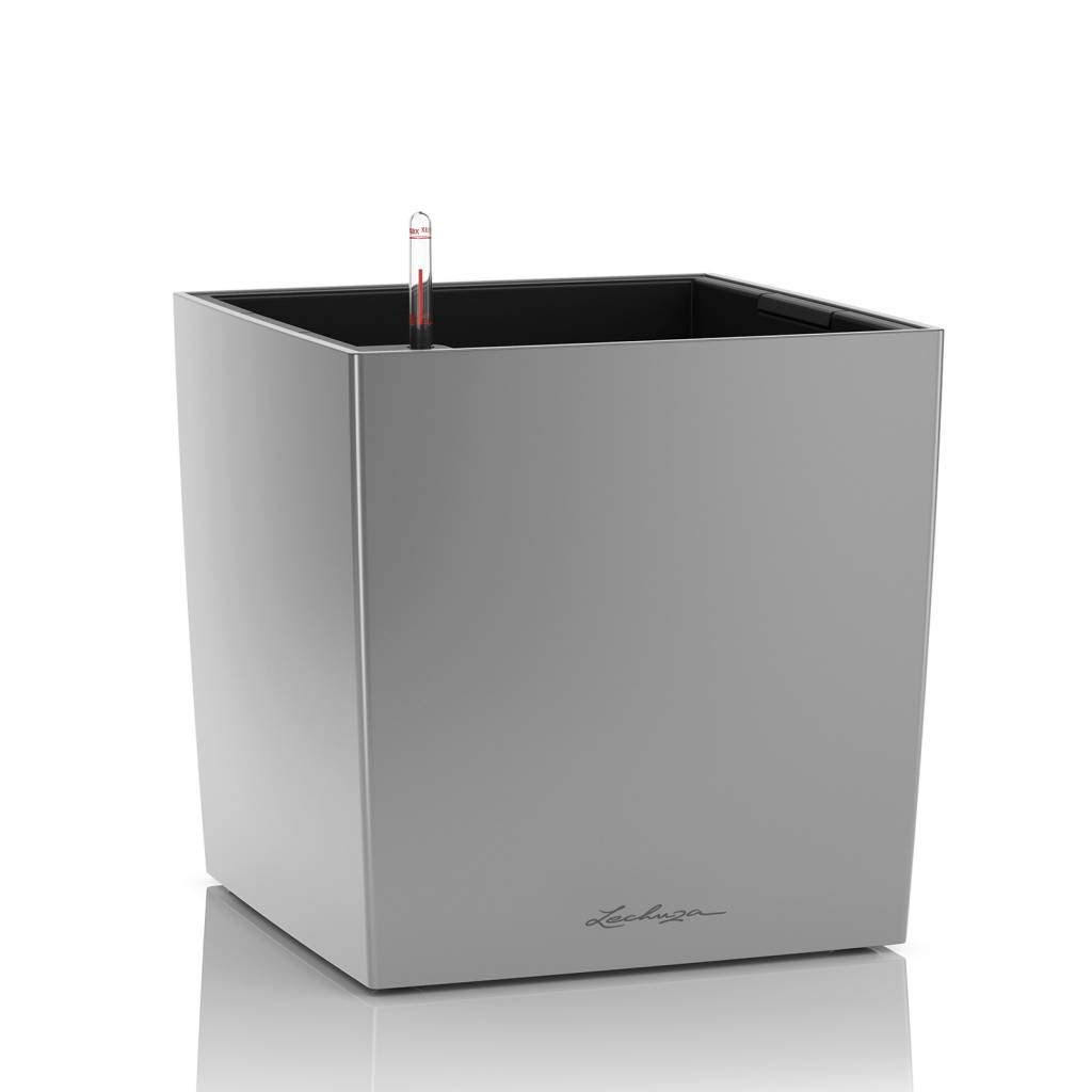 Lechuza Premium Self-Watering Plant Pot - 30 x 30 x 30 cm Metallic Silver Bucket Planter for Indoor Plants | Perfect for Home, Office & Garden Decor