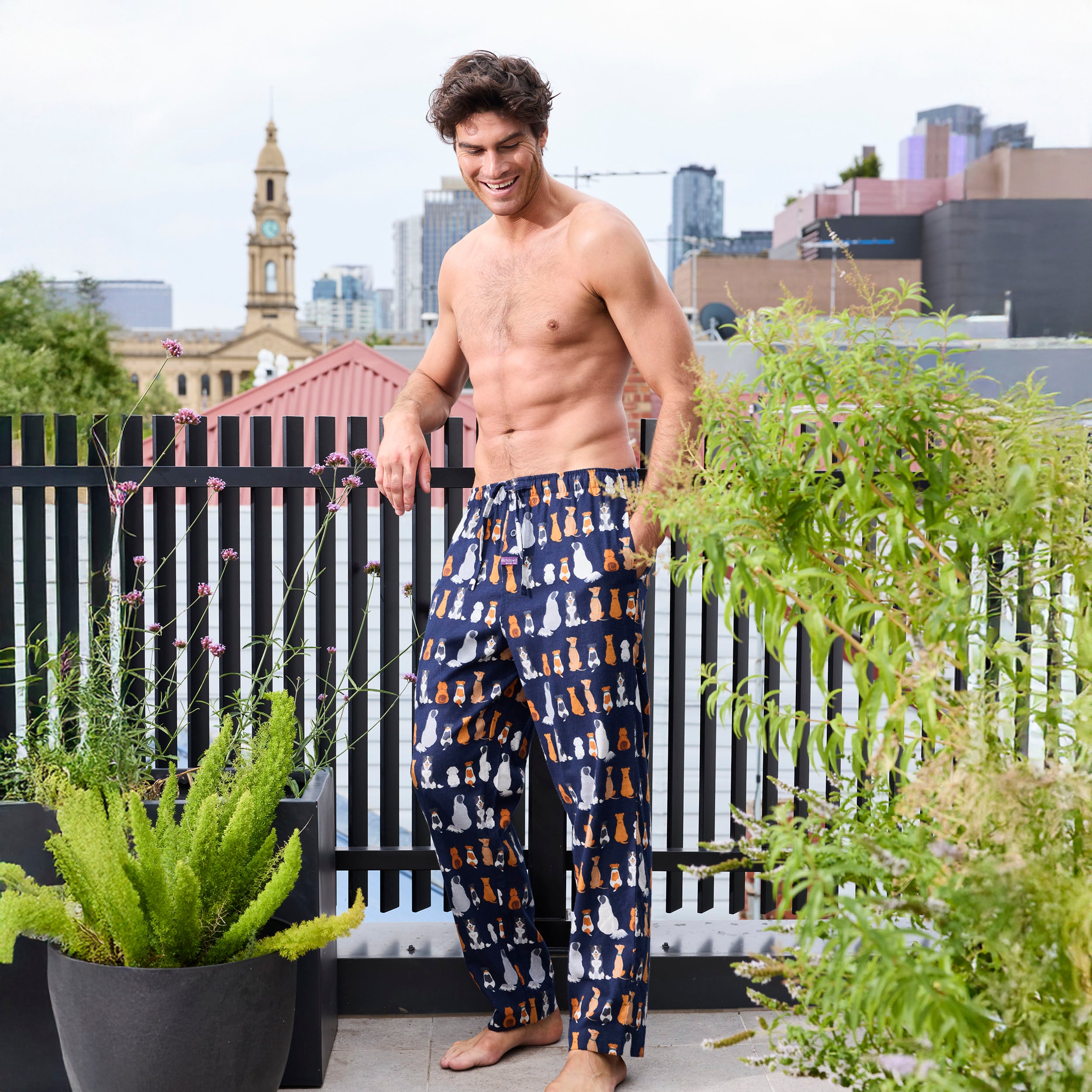 Men's Cotton Flannel Sleep Pants for Dog Lovers - Soft & Comfortable Lounge Pajama Bottoms - Navy Blue - Perfect for Relaxing at Home or Dog-Themed Gifts