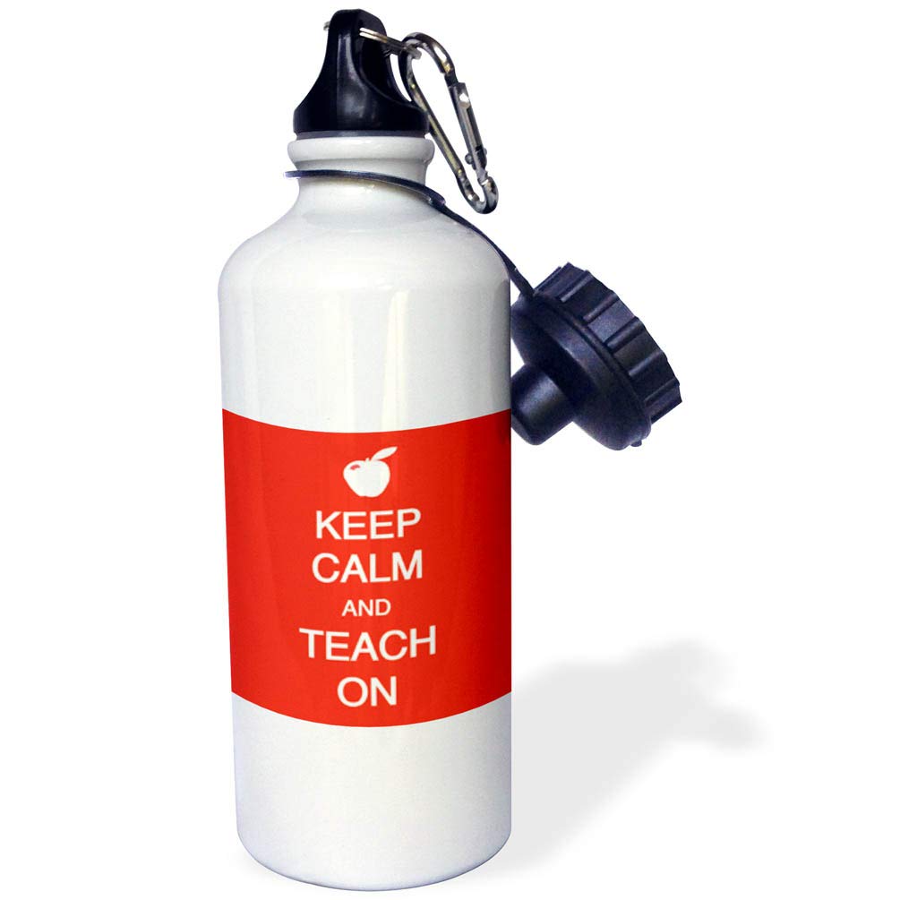 3D Rose Keep Calm and Teach on Sports Water Bottle - 21oz Insulated Stainless Steel Water Bottle with Straw Lid - Perfect for Teachers, Coaches & School Activities - BPA Free & Leak Proof