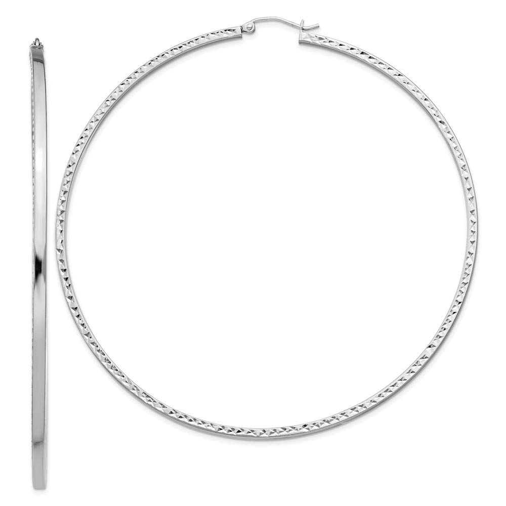 Sterling Silver Rhodium-Plated 2x80mm Square Tube Hoop Earrings for Women - Hypoallergenic Dangle Ear Jewelry for Parties, Weddings & Everyday Wear