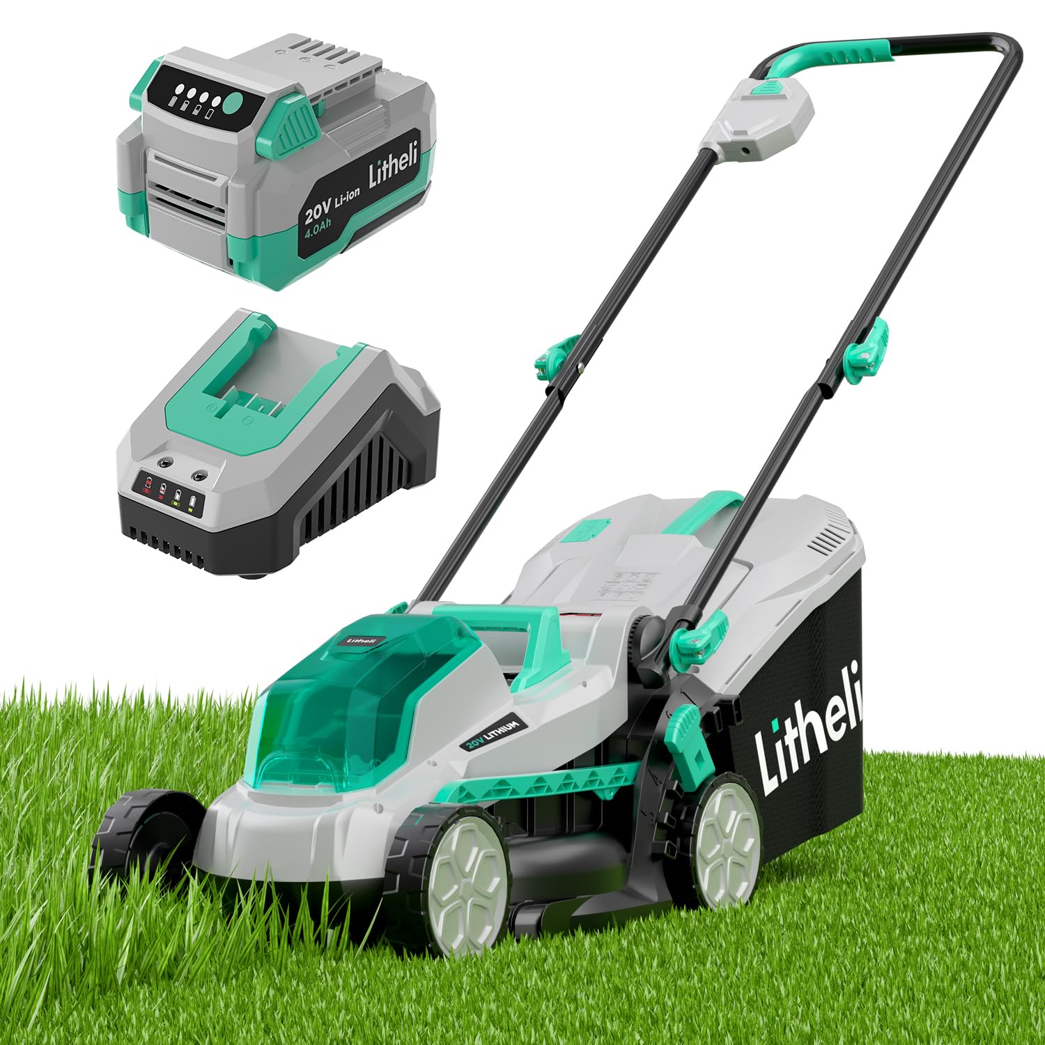 Litheli 13-Inch 20V Cordless Lawn Mower with Brushless Motor - 5 Adjustable Cutting Heights, 4.0Ah Battery & Charger Included - Perfect for Garden, Yard, Farm & Small Landscaping Projects