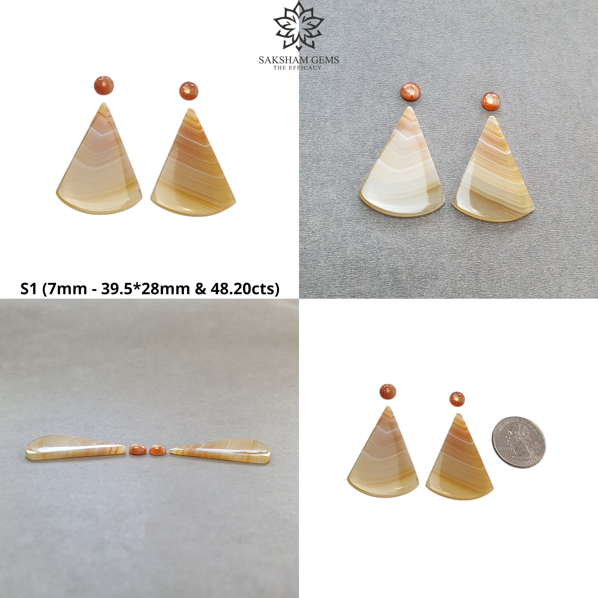 Natural Botswana Agate Sunstone & Labradorite Gemstone Cabochon Set - Untreated Bi-Color Agate in Pear, Oval & Round Shapes (4pc/6pc) - Perfect for Jewelry Making, Wire Wrapping & Crystal Healing