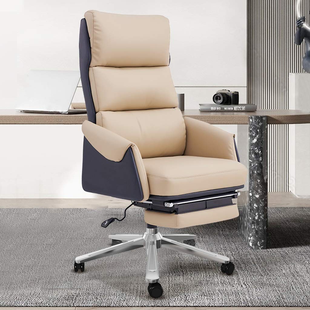 Premium FMOGE Leather Office Chair - Ergonomic Reclining Computer Desk Chair with Swivel Base | Cowhide-Orange Executive Chair for Home Office, Gaming & Workspace Comfort