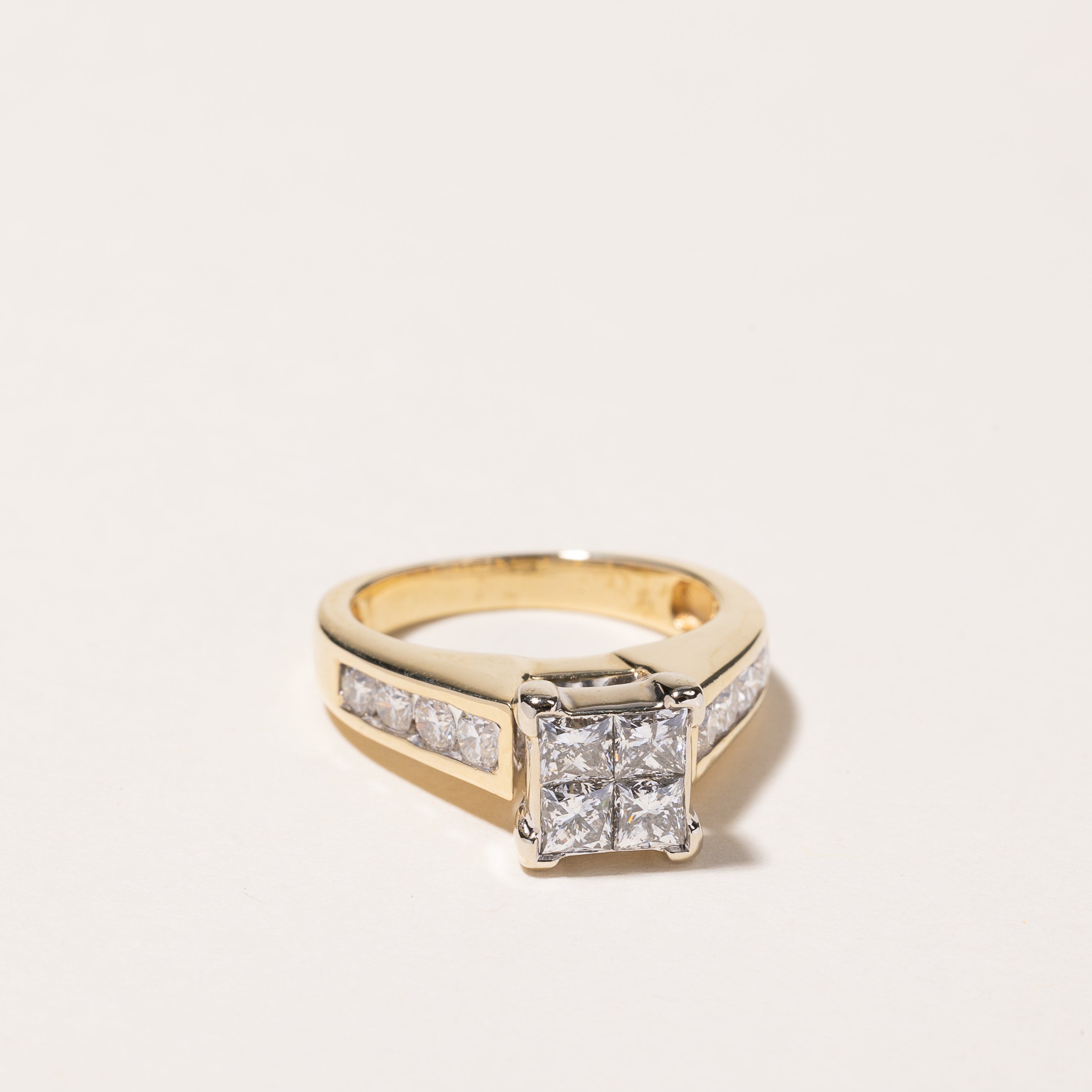 14K Yellow Gold Princess Cut Cluster Diamond Engagement Ring - 1.25ctw Size 5.5 | Elegant Wedding Band, Anniversary Gift for Her, Promise Ring for Girlfriend