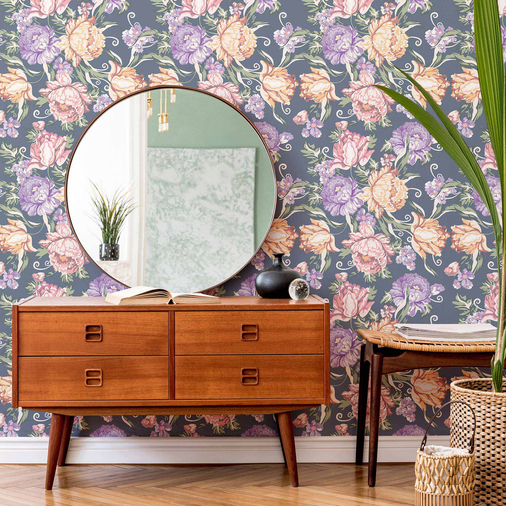 Orange Flowers Peel and Stick Removable Wallpaper 6678 - Self-Adhesive Decorative Wall Covering for Bedroom, Living Room & Nursery Decor