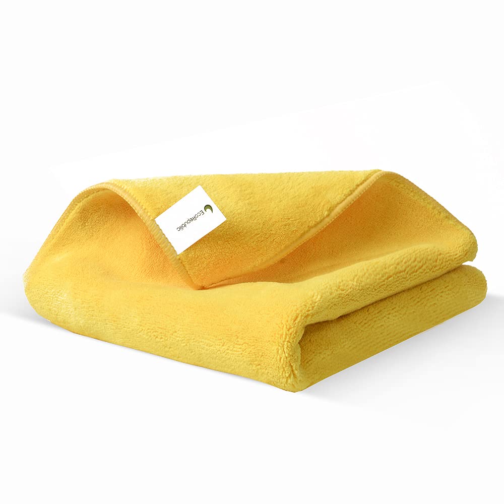 ECOREPUBLIC Extra Thick Microfiber Cleaning Cloth - 16''x16'' Ultra-Soft Plush Yellow Car Drying Towel for Car Wash, Glass, Windows & Household Cleaning | Perfect for Detailing, Dusting & Streak-Free Shine