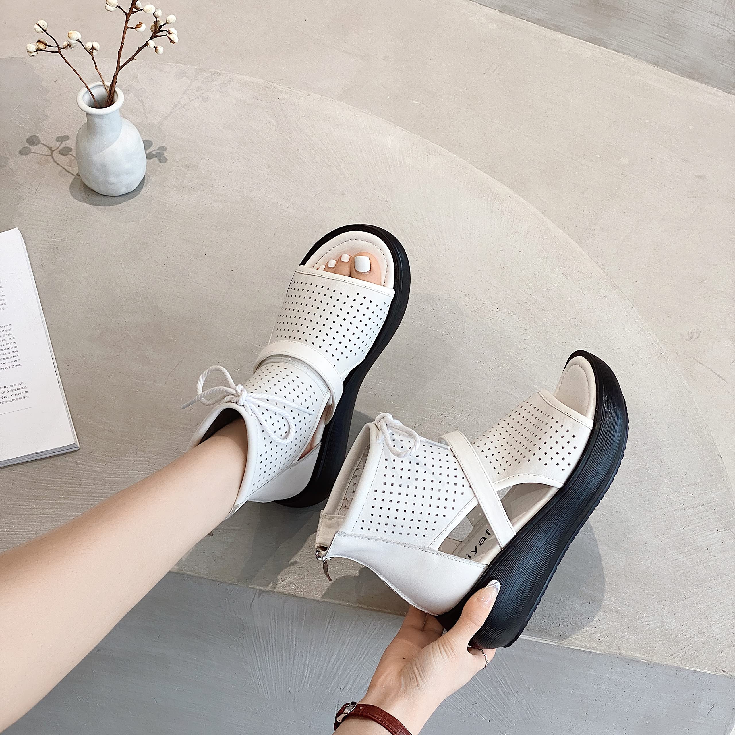 Women's High Top Leather Boot Sandals with Open Toe Cutout Design - Stylish Summer Ankle Boots for Walking, Travel & Casual Outfits