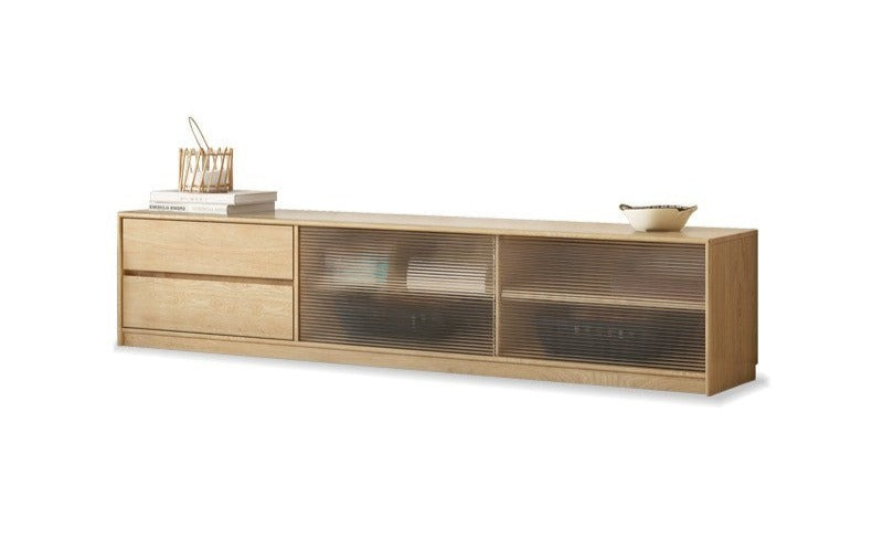 Solid Oak Wood TV Stand with Storage - Modern Entertainment Center for Living Room, Bedroom & Home Theater