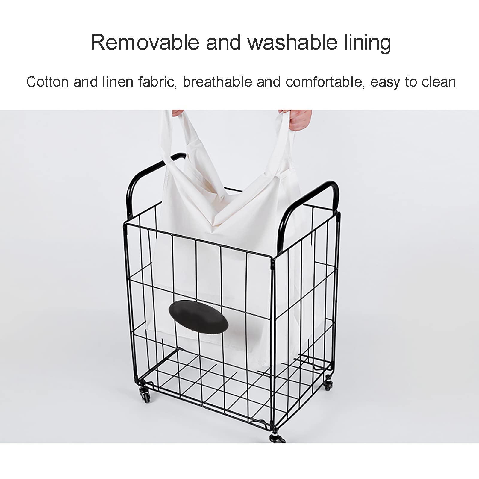 Heavy Duty Laundry Hamper on Wheels with Cotton Liner - Collapsible Clothes Basket Organizer with Handles - Large Capacity Laundry Storage for Hotel, Bathroom, Bedroom & Dorm Room - Portable Laundry Cart for Easy Clothes Transportation