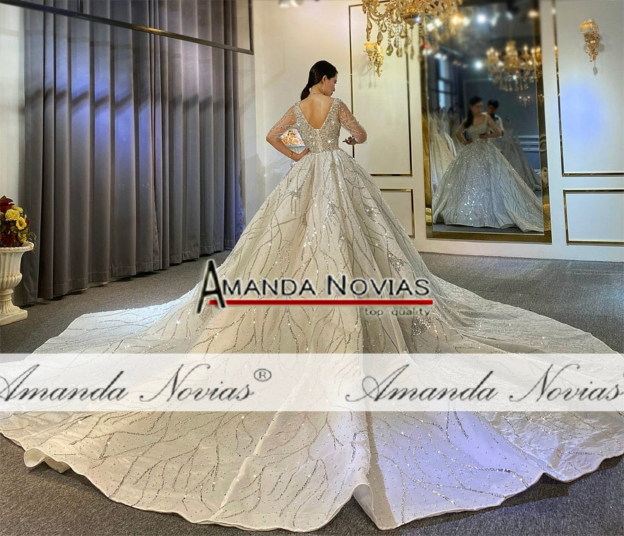 Off-White Silver Beaded Wedding Dress - Amanda Novias Original Bridal Gown for Bride | Perfect for Church Ceremony, Beach Wedding & Formal Reception