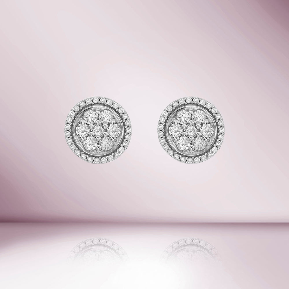 14K Gold Diamond Halo Round Stud Earrings 0.75ct - Perfect for Weddings, Anniversaries & Special Occasions