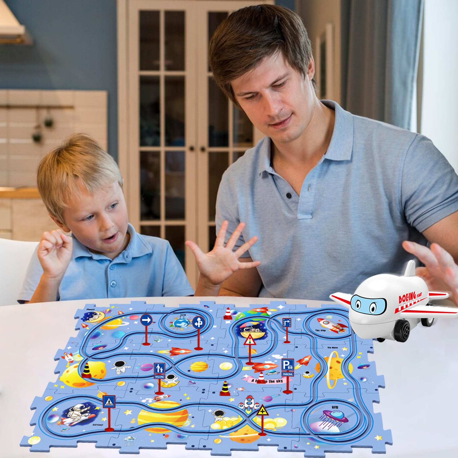 25-Piece Space-Themed Puzzle Car Track Toy Set for Kids - Plastic Interlocking Rail Tracks with 1 Cute Vehicle - Educational STEM Toy for Toddlers & Preschool Boys Ages 3-6 - Perfect for Birthday Gifts & Indoor Playtime