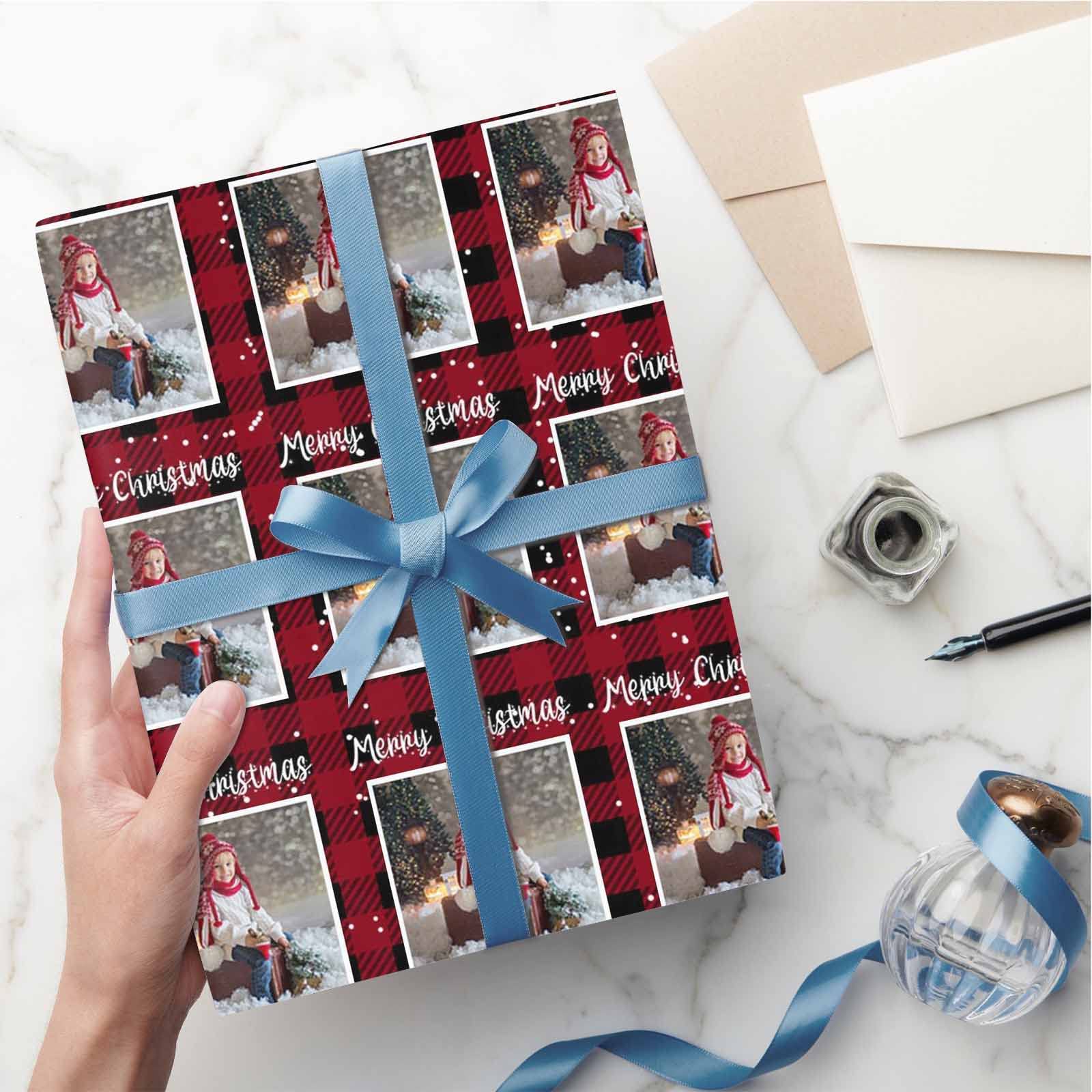 MyPupSocks Custom Photo Wrapping Paper - Personalized Printed Gift Wrap Roll with Christmas Plaid Design for Birthday, Wedding & Holiday Presents (5 Rolls) - Perfect for Grandma, Grandpa & Friends Gifts