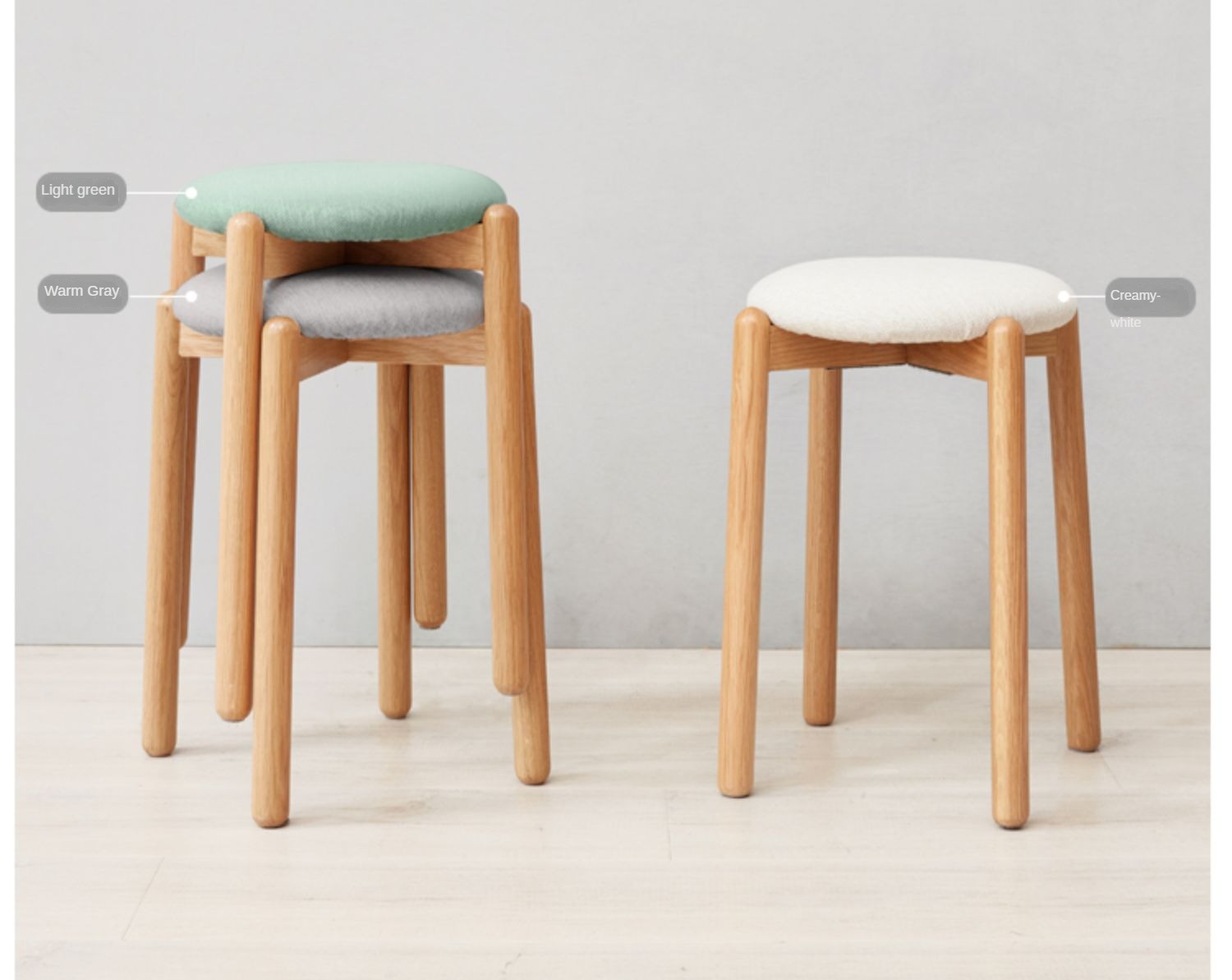 Solid Oak Wood Makeup Stool - Durable & Stylish Vanity Seat for Bedroom, Bathroom, or Dressing Room