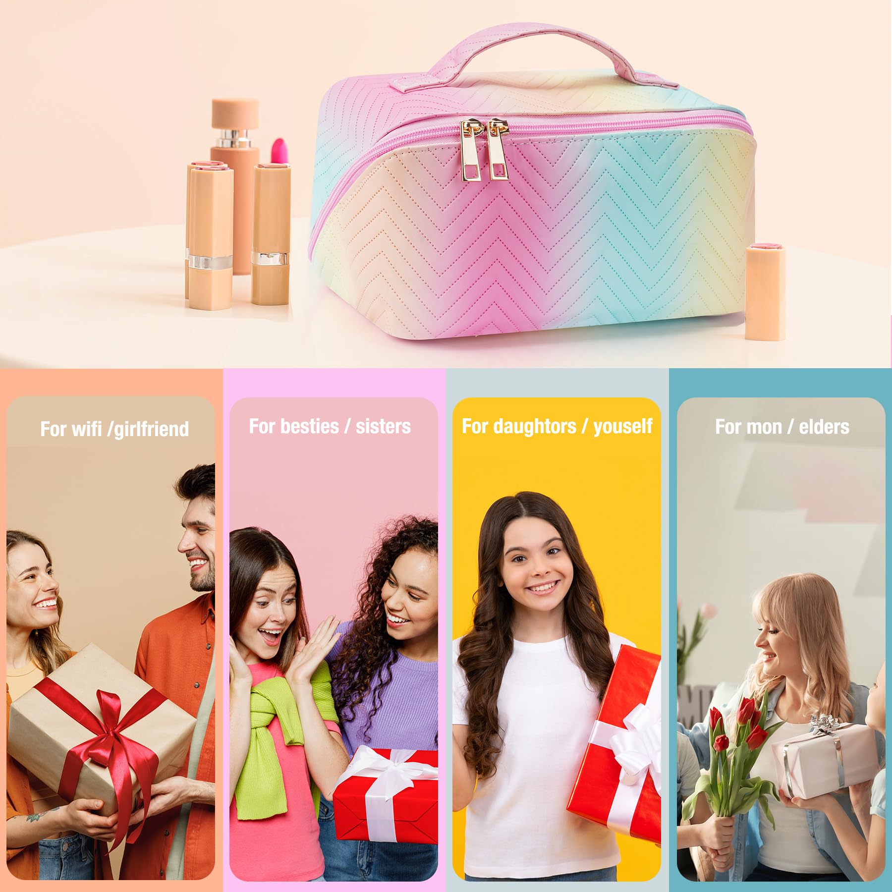 Large Capacity Waterproof Travel Makeup Bag for Women - PU Leather Cosmetic Organizer with Divider & Handle, Portable Toiletry Pouch for Travel, Gym, Vacation & Daily Use