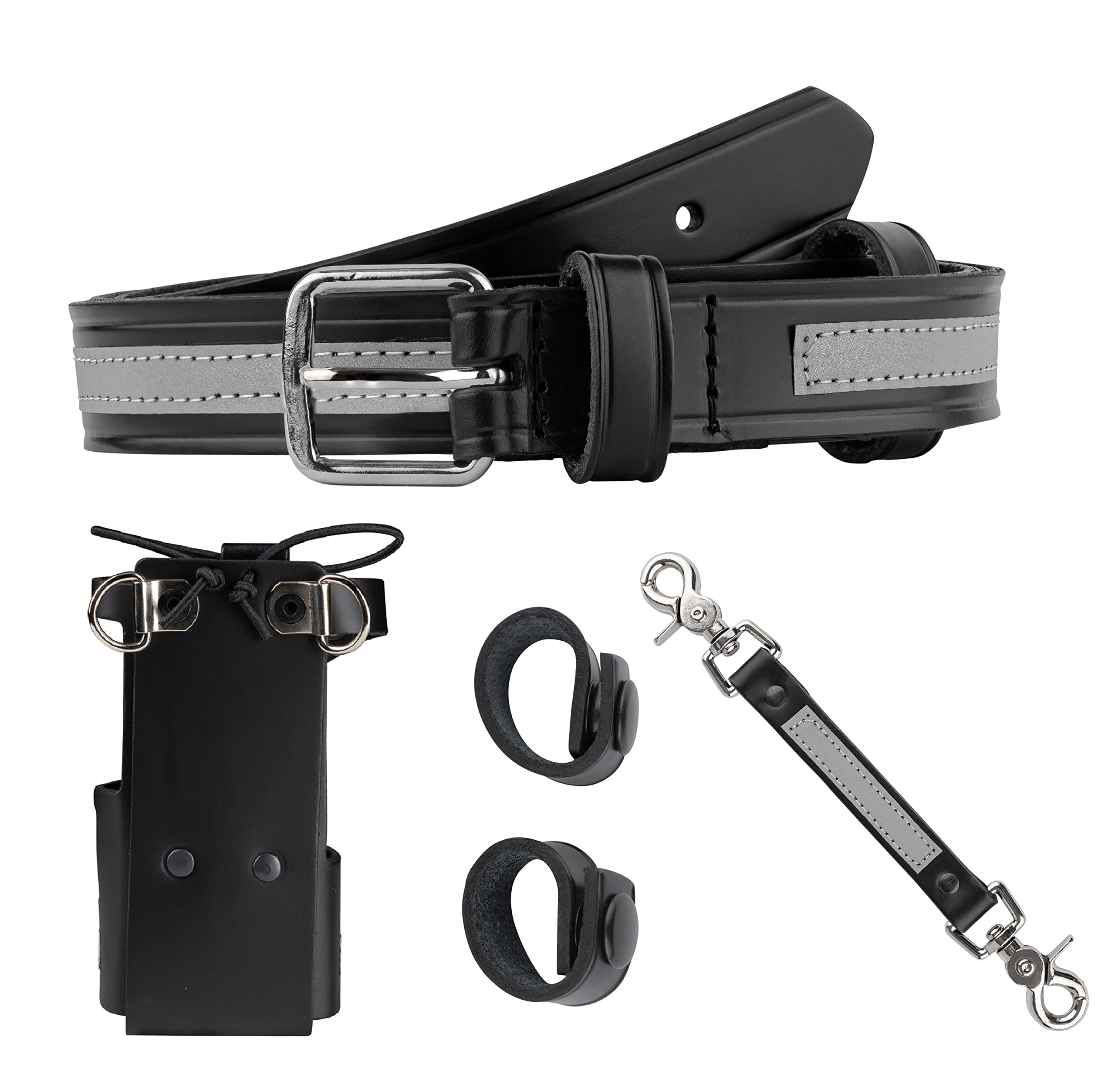 Firefighter Reflective Radio Strap & Leather Holder Set - Compatible with Motorola APX 6000/6000XE/8000/8000XE | Includes Radio Holster, Sway Strap & Cord Keepers | Durable Safety Gear for Emergency Responders & First Responders