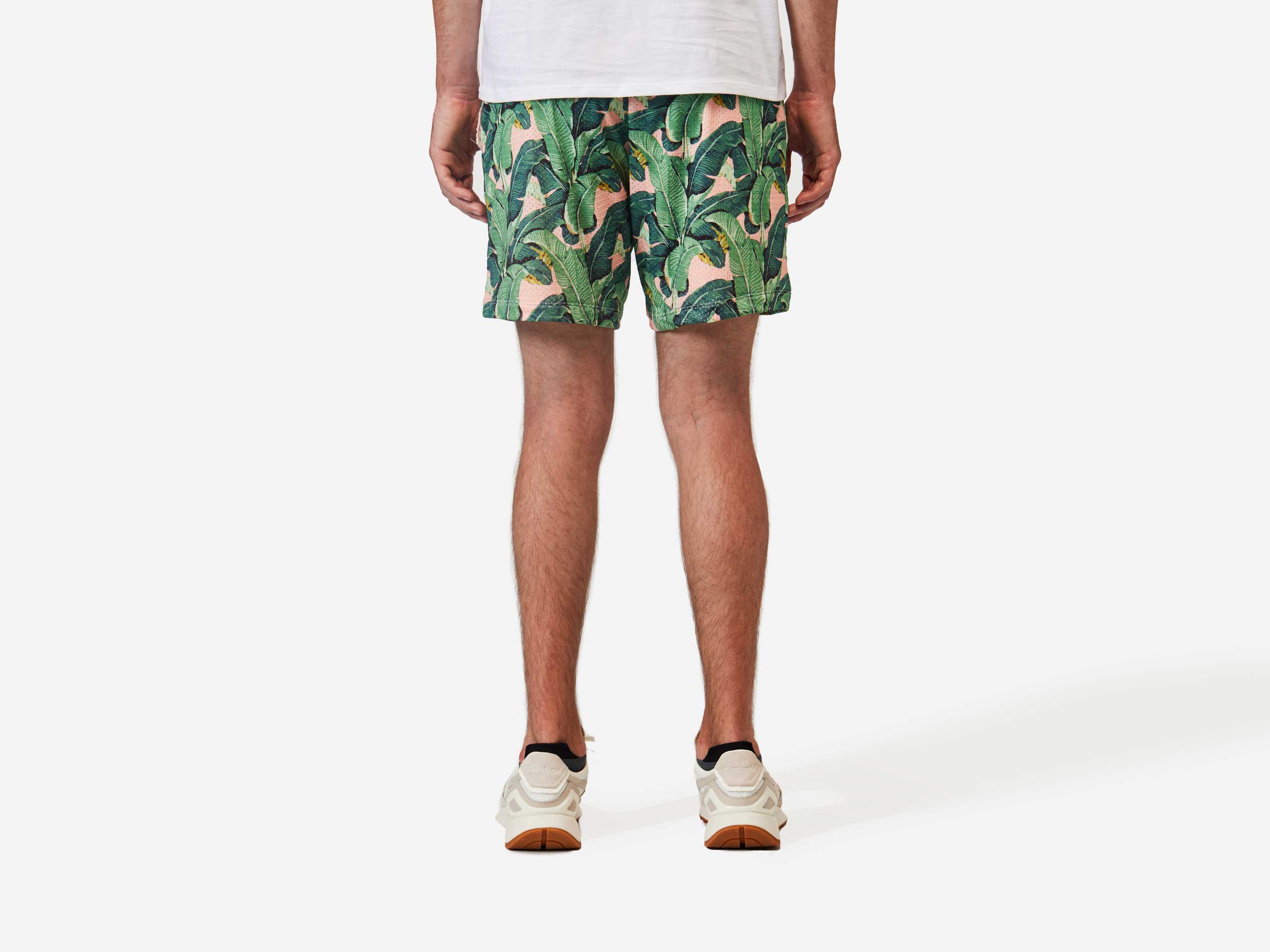 6 Pocket Lounge Shorts for Women - Soft Pink Palms Print, Comfortable Casual Wear for Beach, Yoga, and Summer Outings