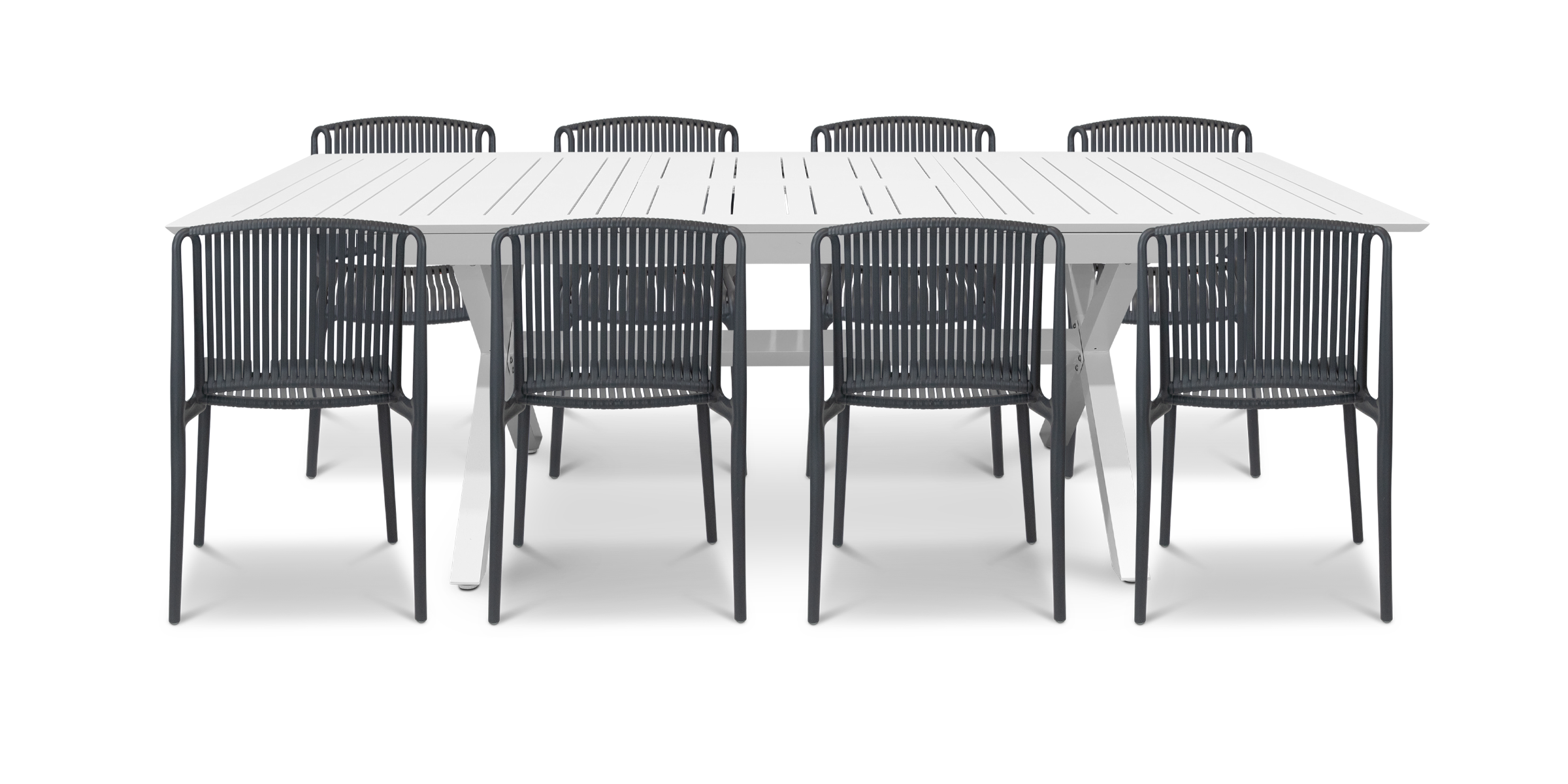 White Caribbean Outdoor Extension Table with Paros UV-Resistant Plastic Chairs (PP) - Perfect for Patio, Poolside & Backyard Dining