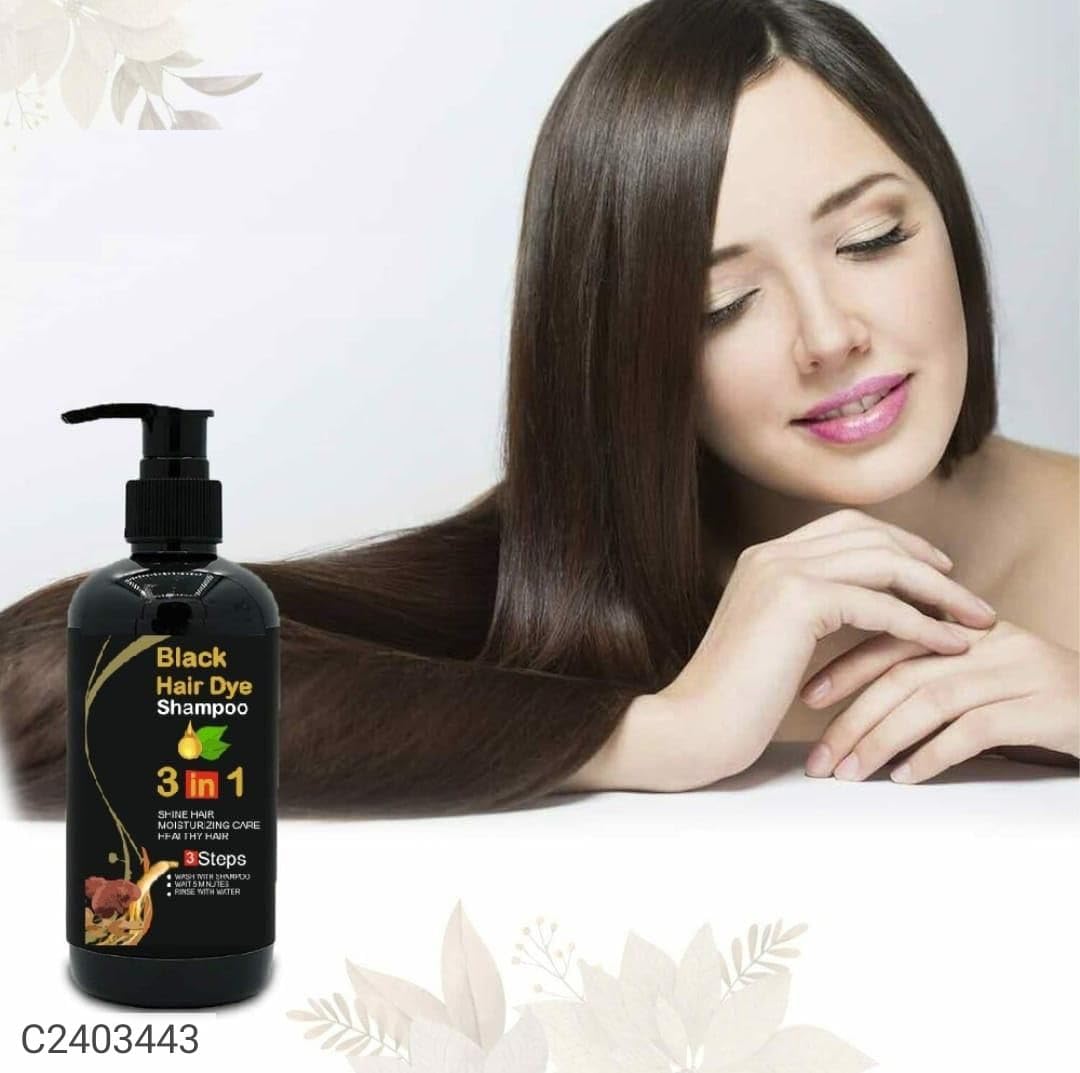 BLOSDREAM Herbal 3-in-1 Instant Black Hair Dye Shampoo for Women & Men - 100% Gray Coverage, Natural Hair Color Treatment, 300ml (Black) - Perfect for Home Use, Quick Touch-Ups & Travel-Friendly Hair Coloring