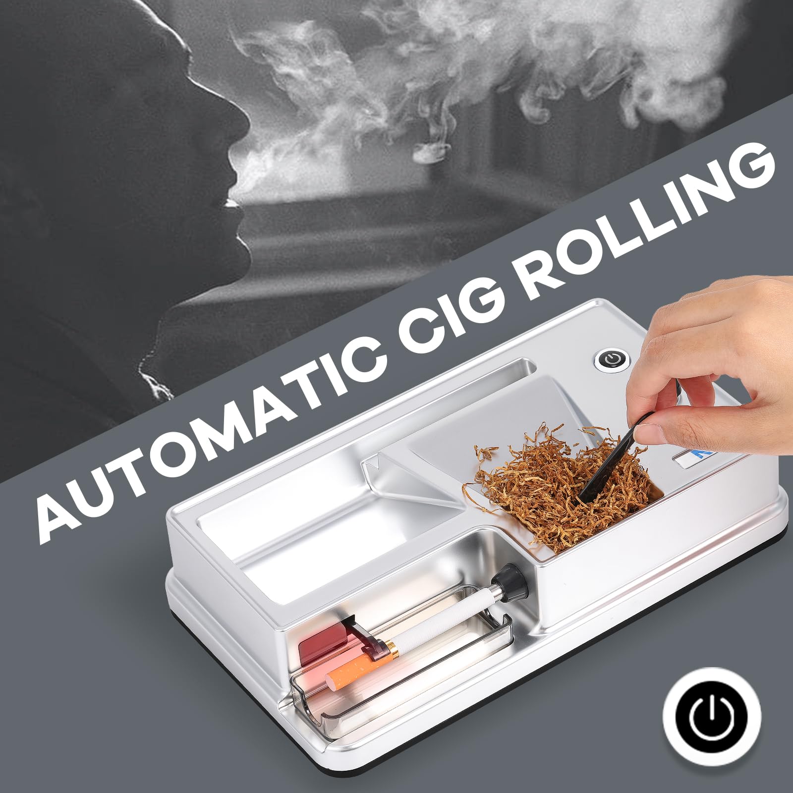NEWTRY Electric Automatic Tobacco Roller with Infrared Sensor - Portable Cigarette Rolling Machine with 1 Brush & 1 Stirring Rod (0.31’’ Silver) - Perfect for Home Use, Travel & DIY Cigarette Making