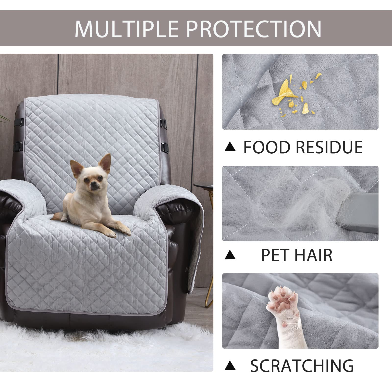LUFEIJIASHI Velvet Recliner Covers - Non-Slip Waterproof Recliner Chair Protectors for Leather Chairs, Reversible Sofa Cover for Living Room Furniture (23