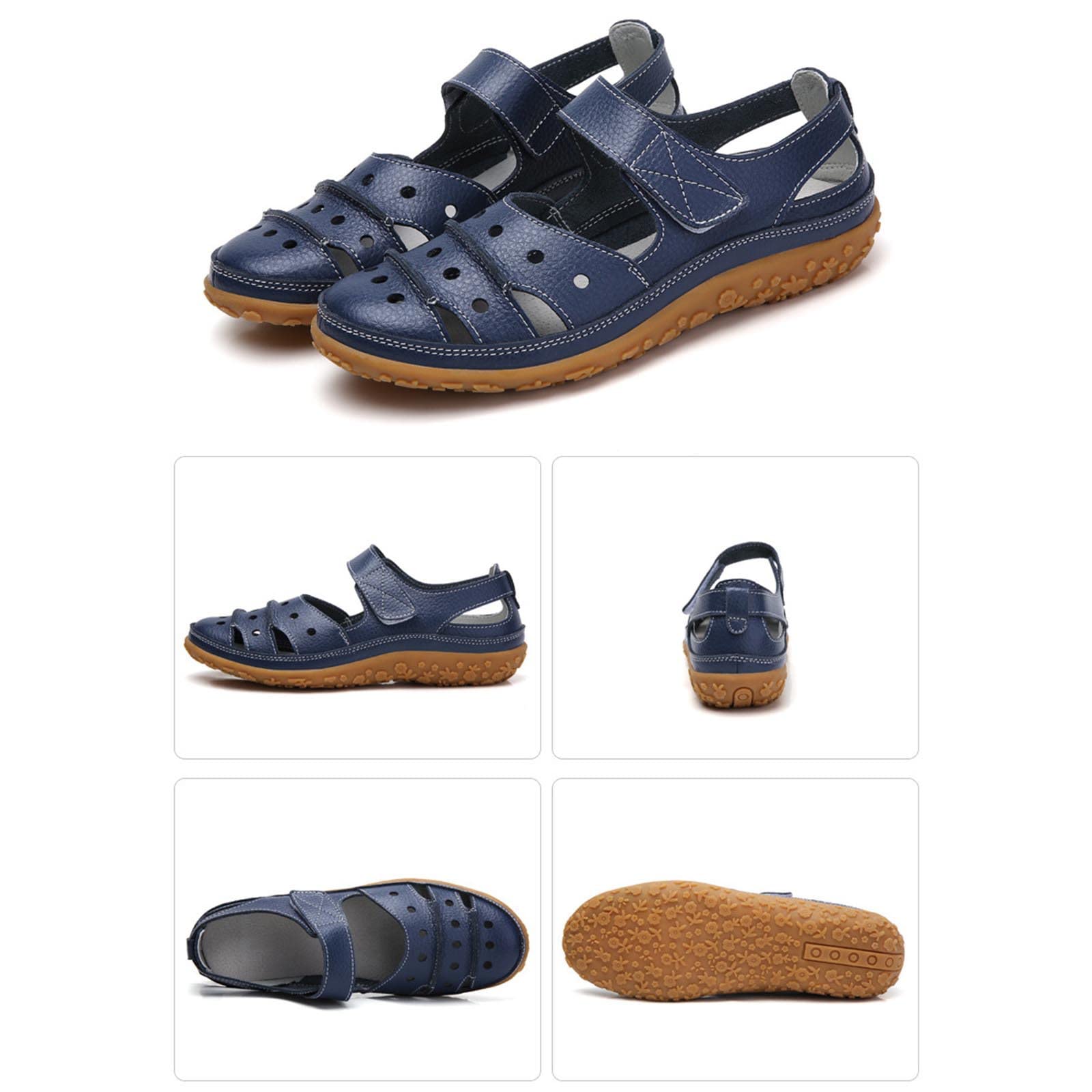 Comfortable Women's Wedge Sandals - Summer Casual Hollow Hole Closed Toe Hook and Loop Design - Lightweight Non-Slip Outdoor Shoes for Walking, Travel & Beach Vacations