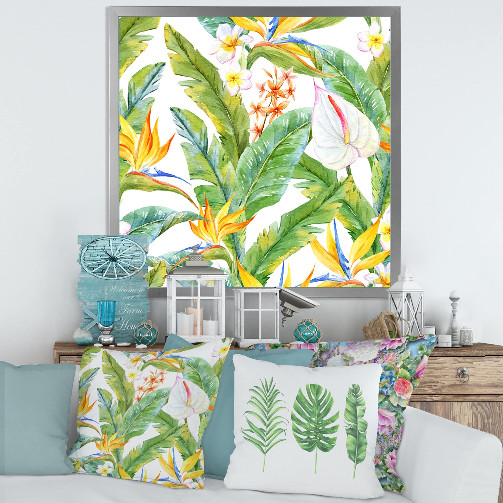 Tropical Foliage & Yellow Flowers II Modern Framed Wall Art - Vibrant Botanical Print for Living Room, Bedroom & Office Decor