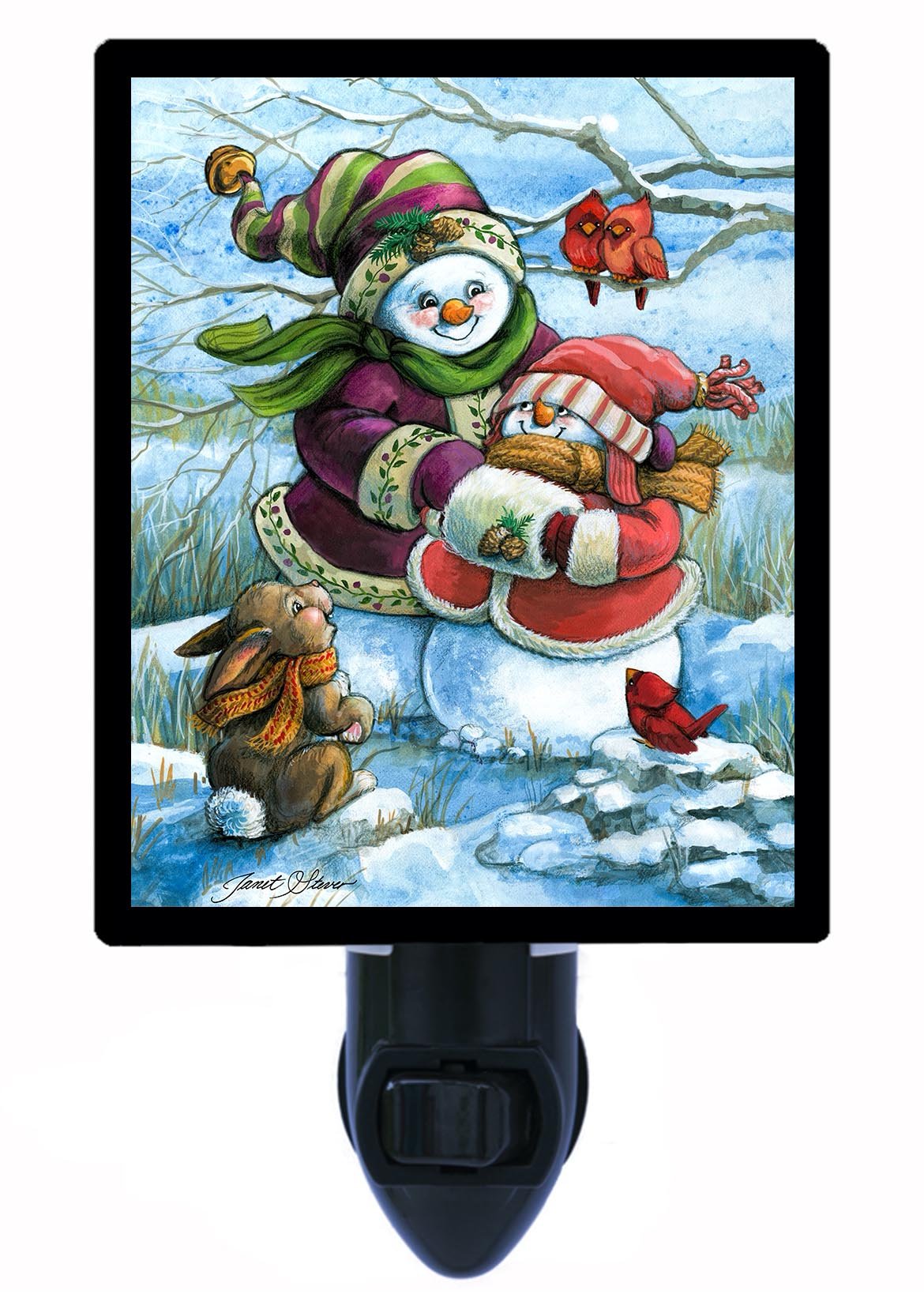 Snowman & Bunny Winter LED Night Light - Warm White Dimmable Nightlight for Kids Room, Nursery, Bedroom - Perfect for Christmas Decor, Holiday Gifts & Cozy Winter Nights