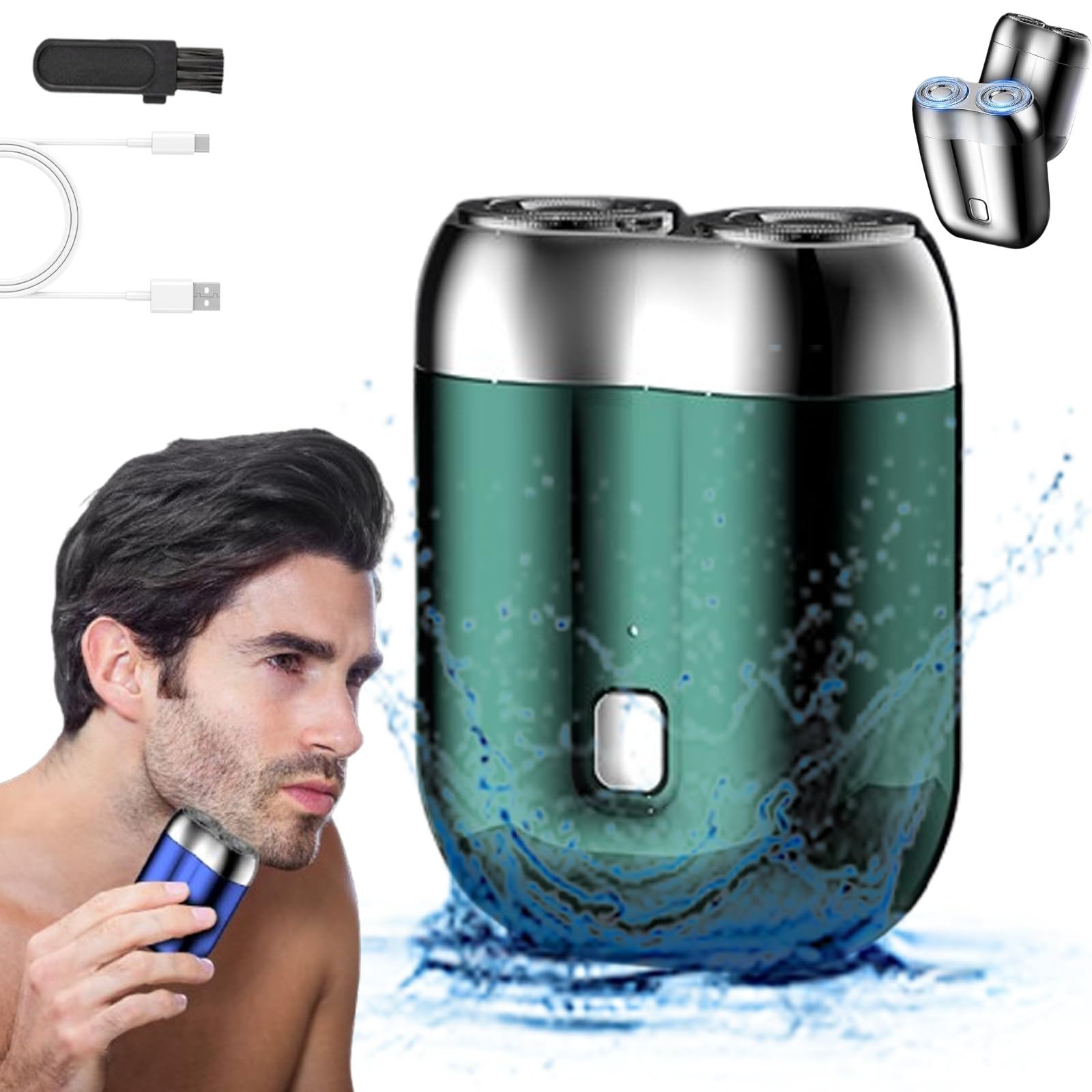 Ivyever Mini Double Head Electric Shaver - 2025 Upgraded USB Rechargeable Waterproof Shaver for Men & Women, Wet/Dry Use for Travel, Gym & Daily Shaving (Green)