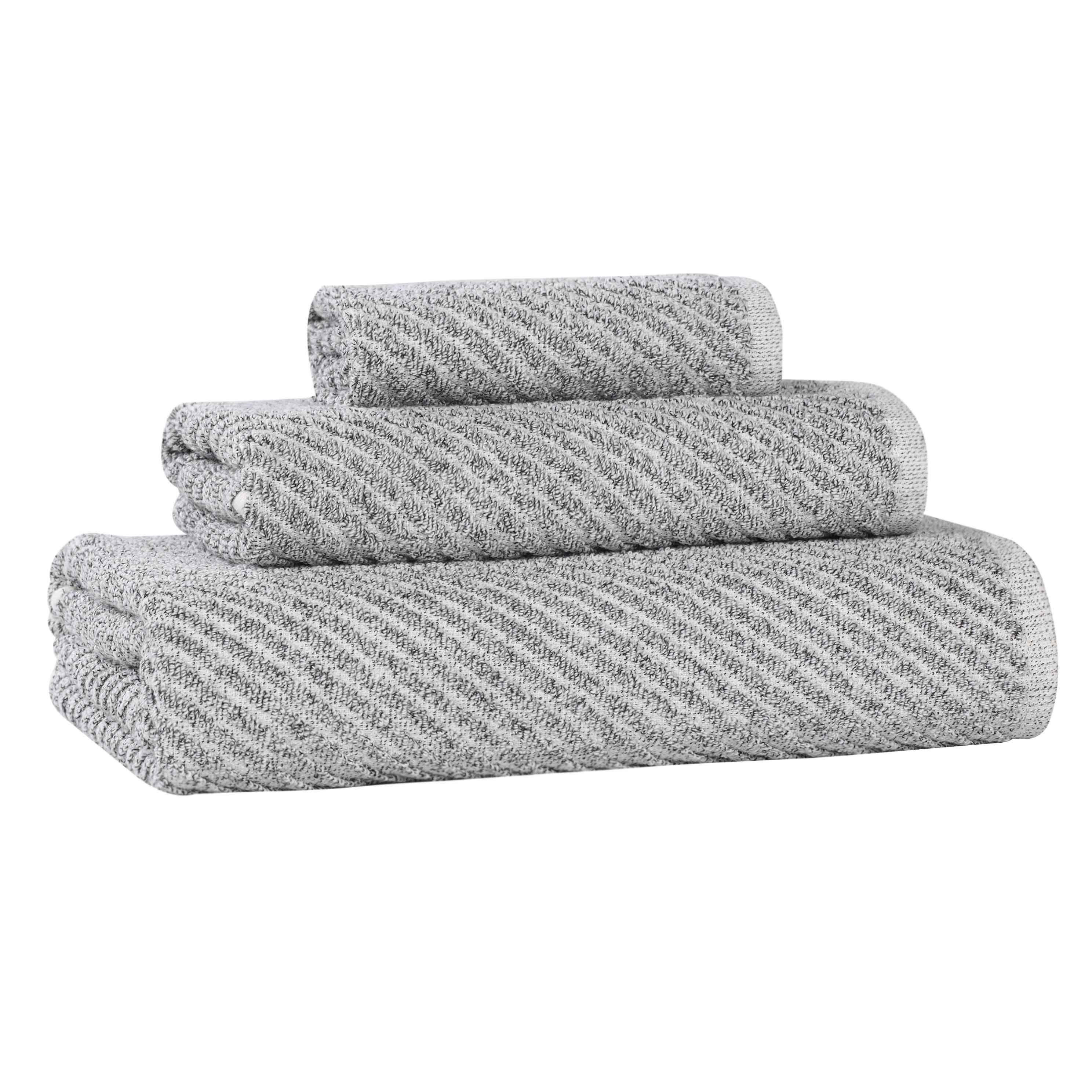 Premium Cotton Blend 3-Piece Towel Set - Soft, Absorbent & Medium Weight with Diagonal Stripes - Perfect for Bath, Spa & Guest Bathrooms