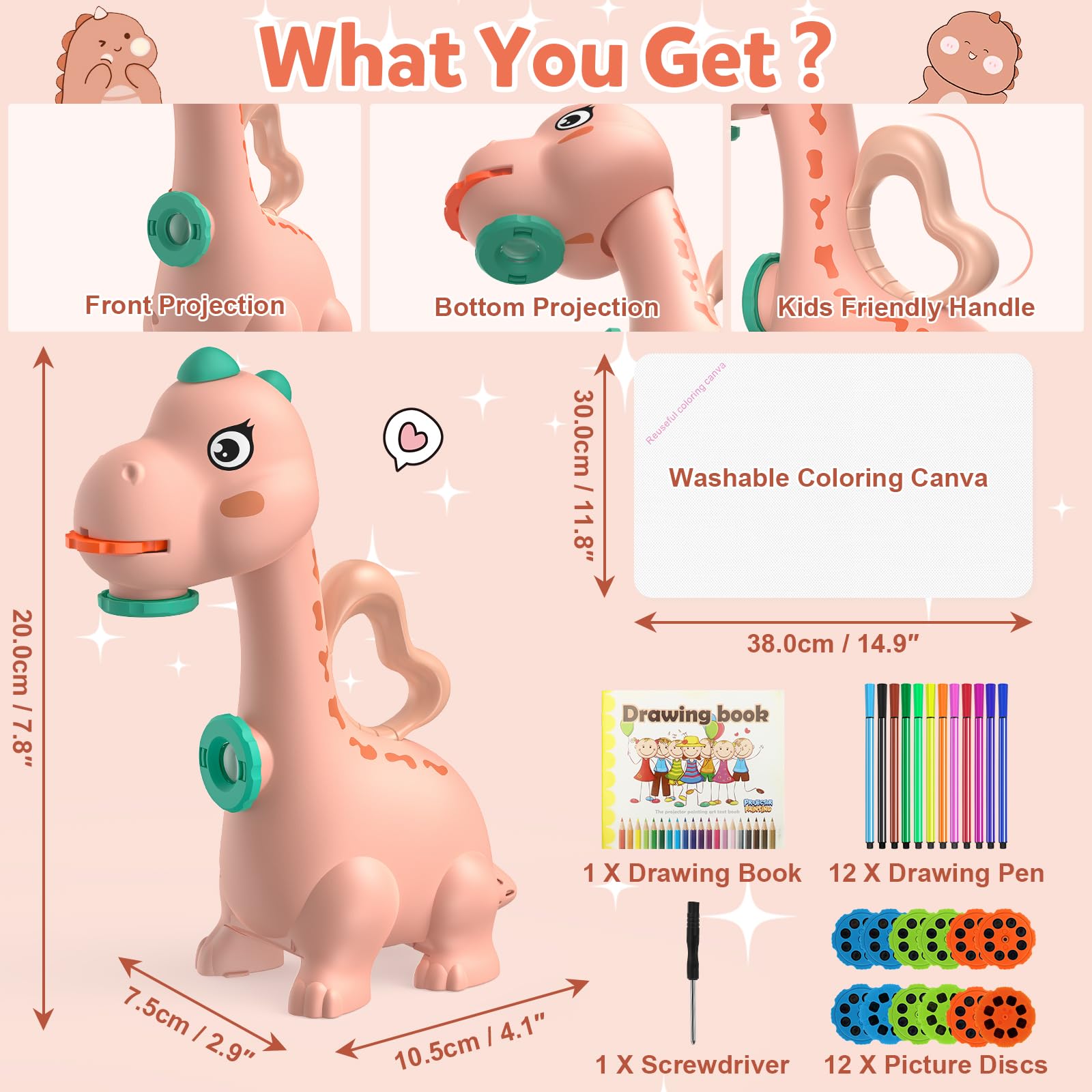 KETIEE Dinosaur Drawing Projector Toy for Kids Ages 5-7 - Smart Art Sketcher with 96 Stencils & 2 Projector Heads - Pink Tracing Toy for Girls - Perfect for Creative Play, Birthday Gifts & Educational Activities